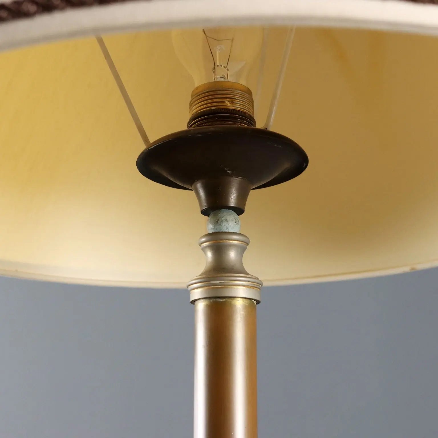 Vintage Floor Lamp Brass Marble Fabric Design Italy 1950s