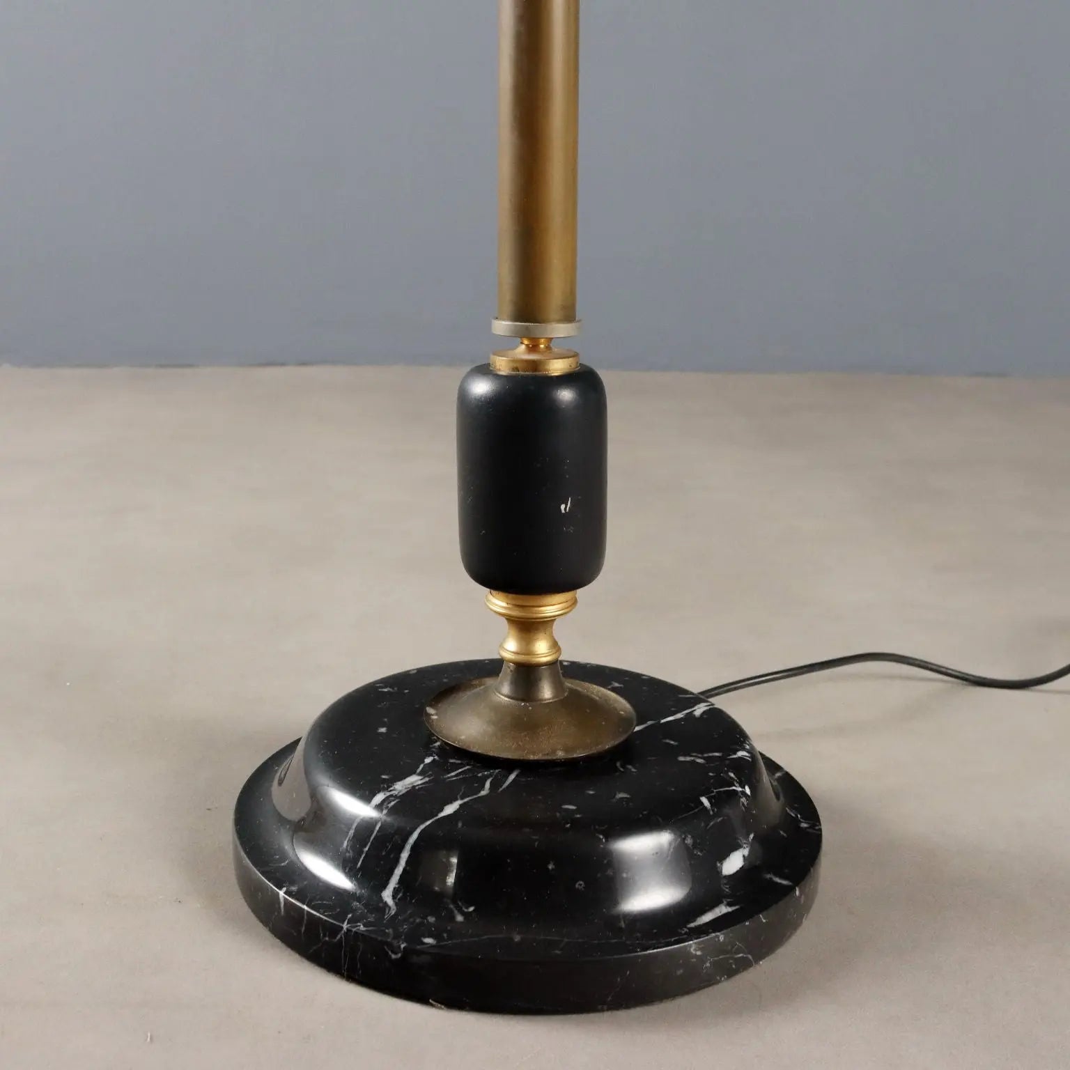 Vintage Floor Lamp Brass Marble Fabric Design Italy 1950s