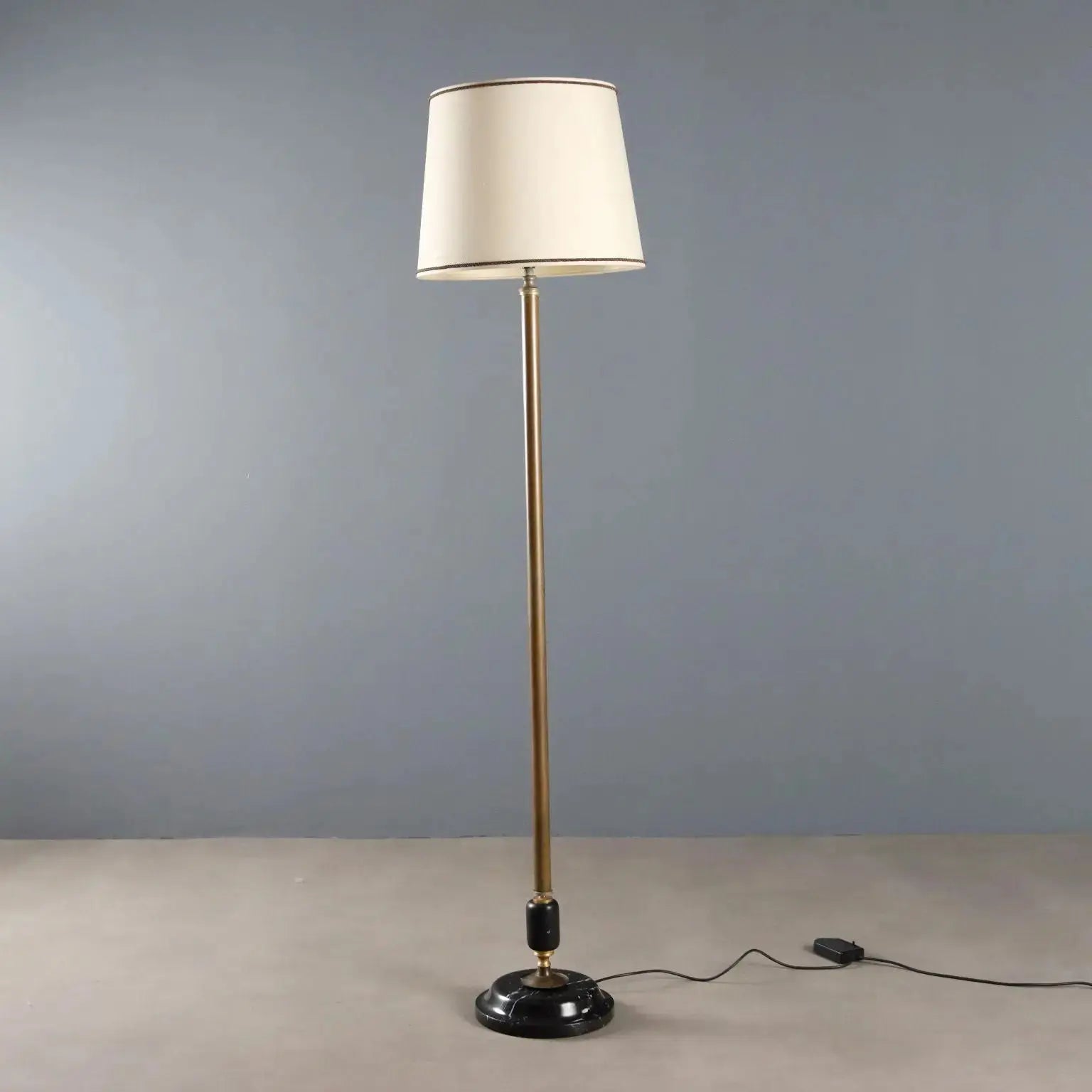 Vintage Floor Lamp Brass Marble Fabric Design Italy 1950s