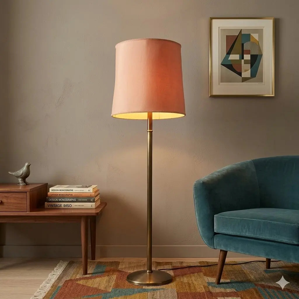 Vintage Floor Lamp Brass Fabric Adjustable Height Design 1950s | Modernism | Lighting
