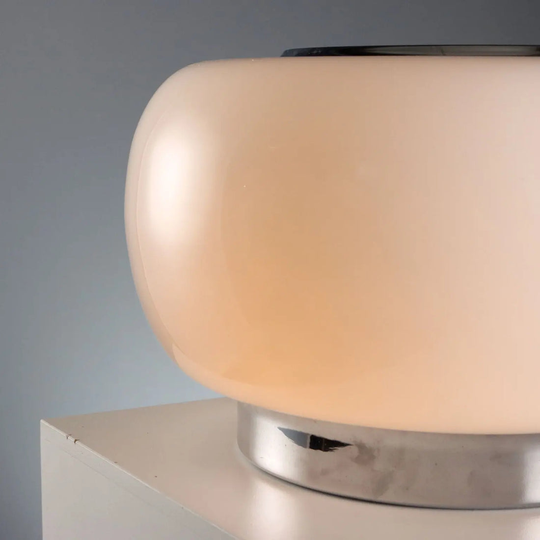 Vintage Table Lamp Aluminium White Glass Design Italy 1970s