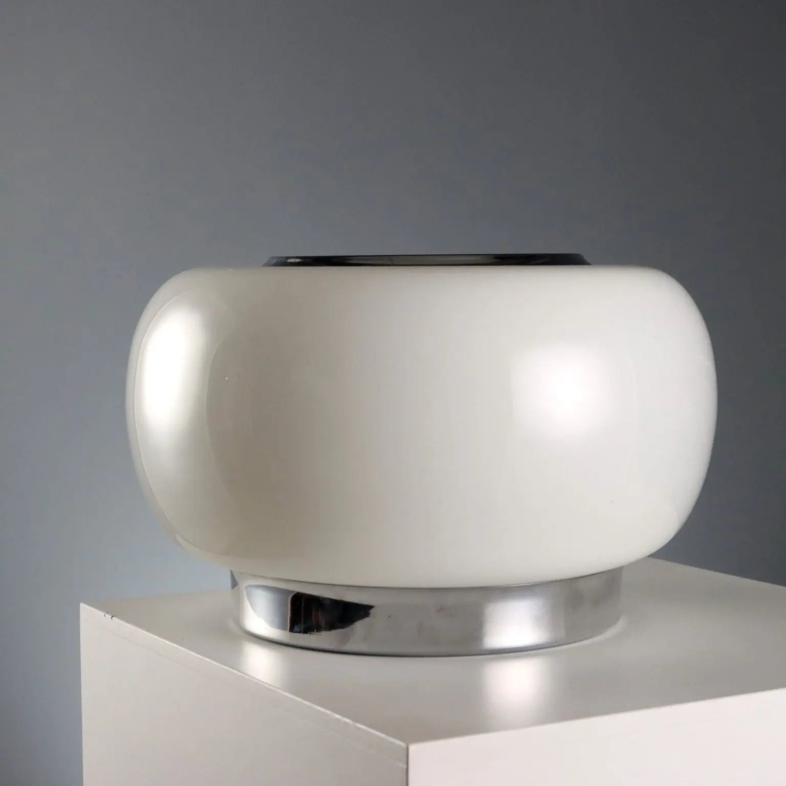 Vintage Table Lamp Aluminium White Glass Design Italy 1970s