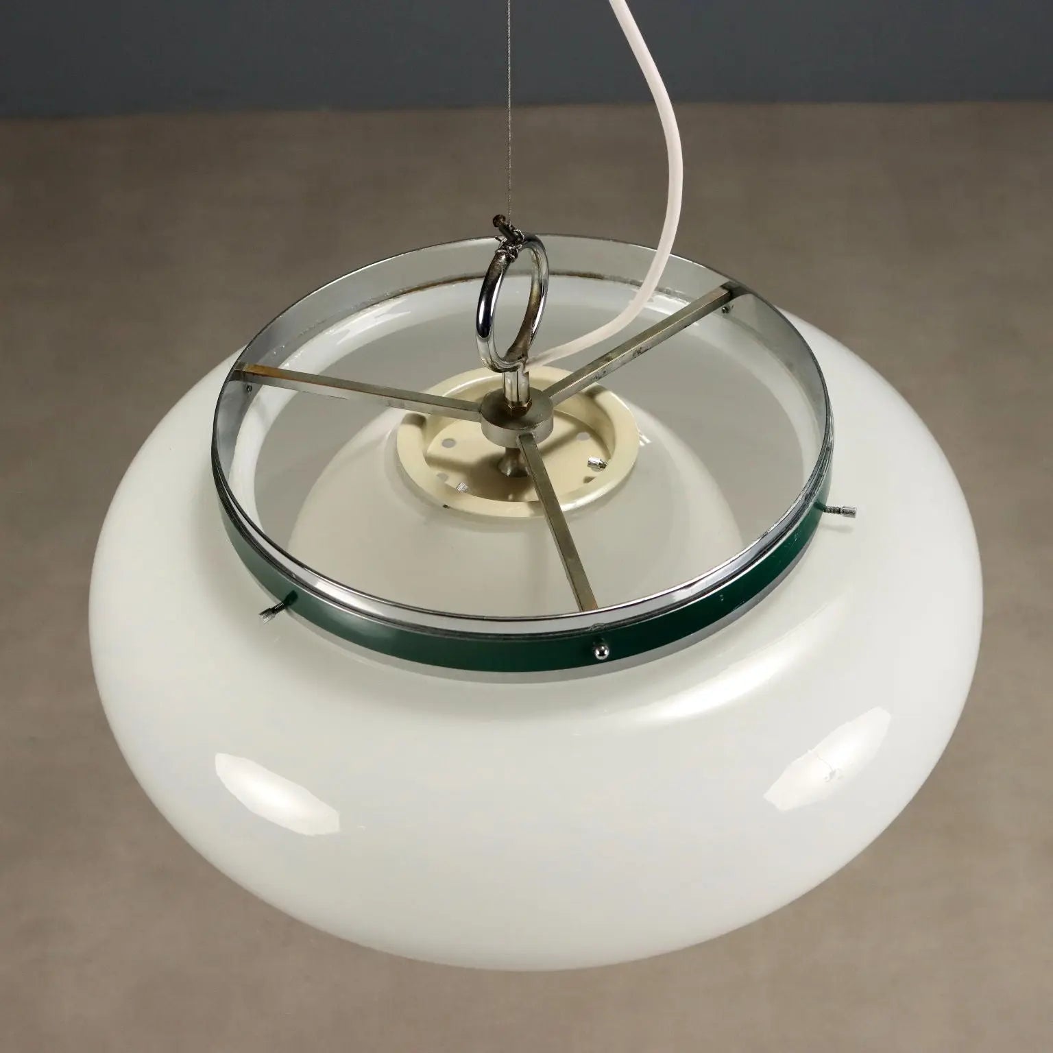Vintage Ceiling Lamp Metal Glass Design Italy 1960s-1970s