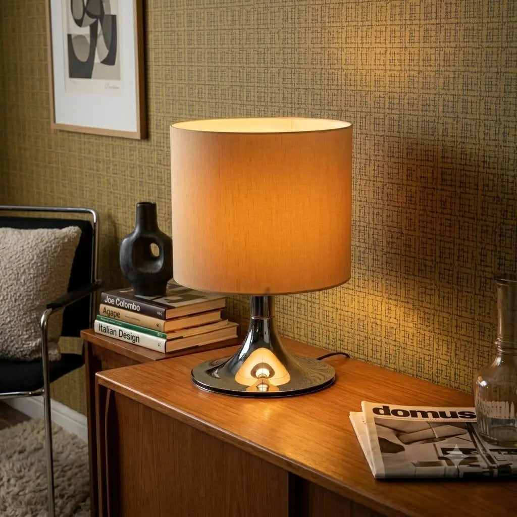 Vintage Table Lamp Chromed Metal Design Italy 1960s
