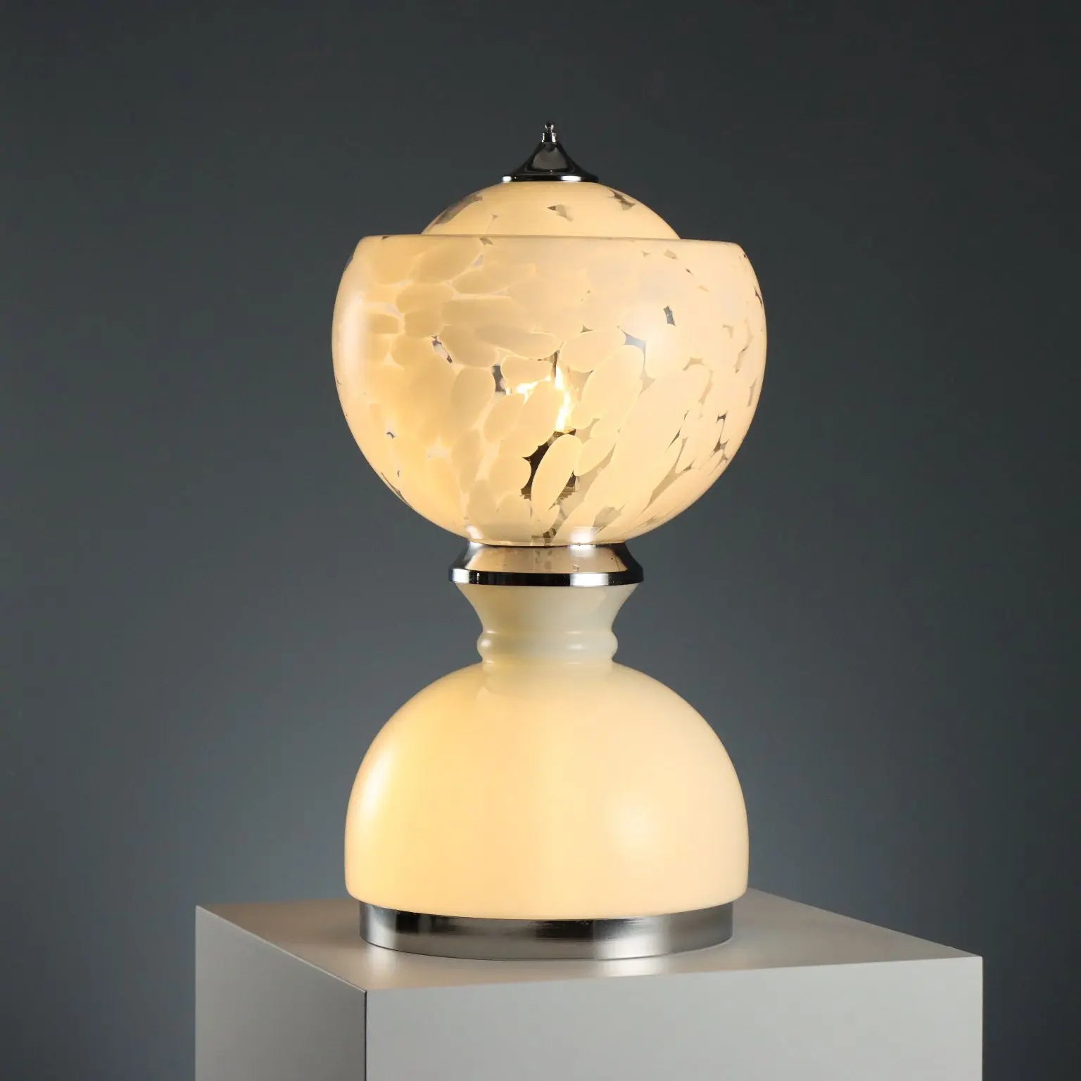 Vintage Lamp Chromed Metal Glass Design Italy 1970s