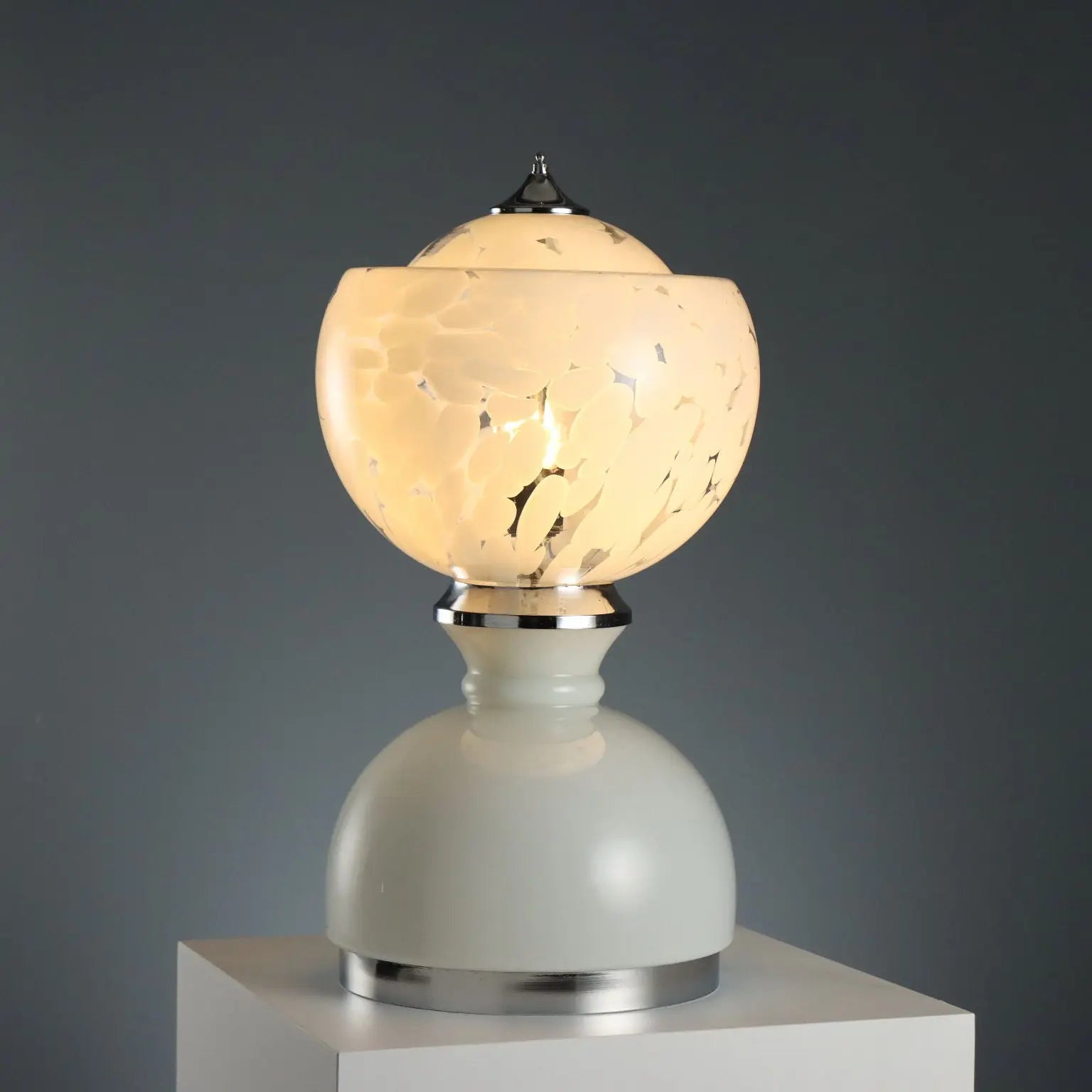 Vintage Lamp Chromed Metal Glass Design Italy 1970s