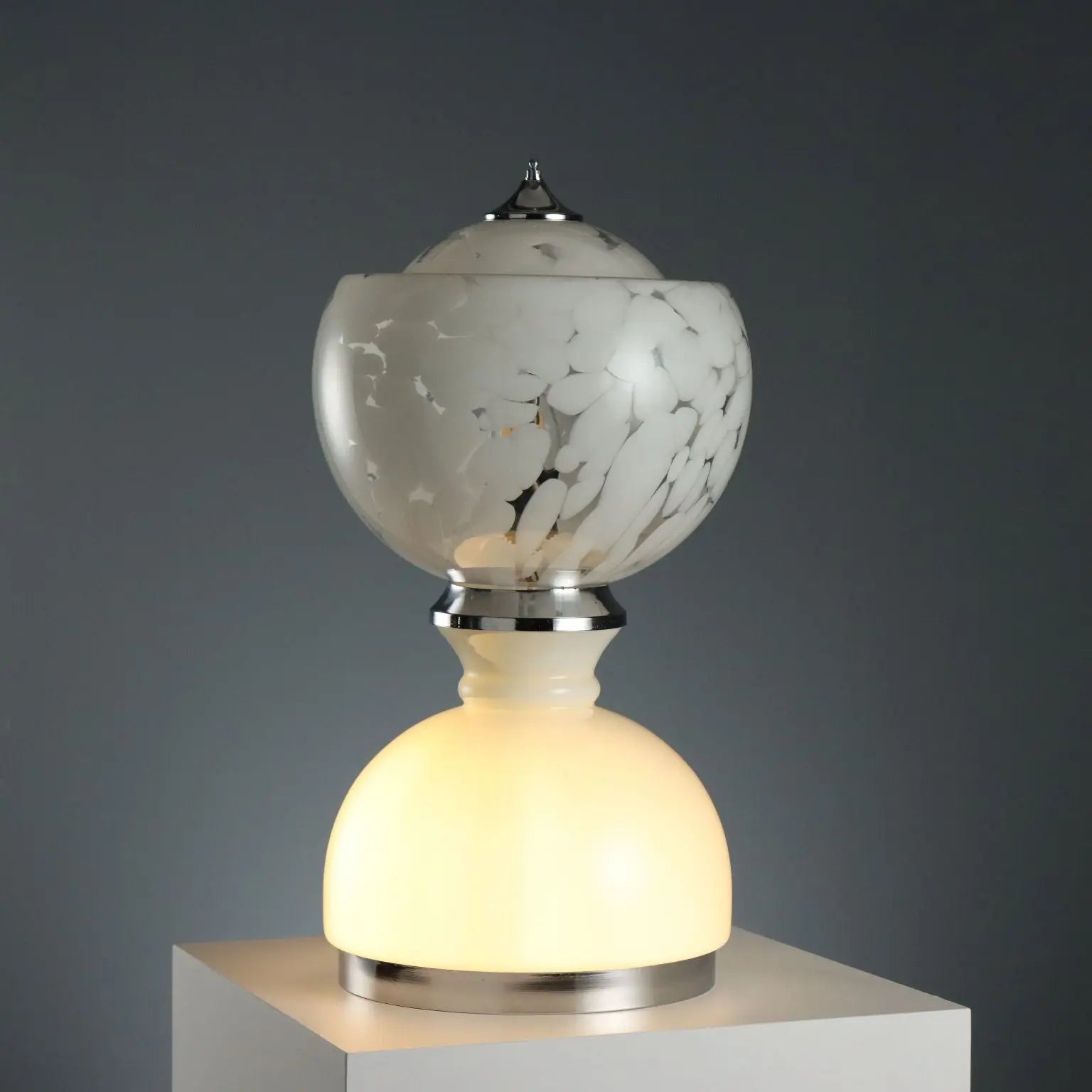 Vintage Lamp Chromed Metal Glass Design Italy 1970s