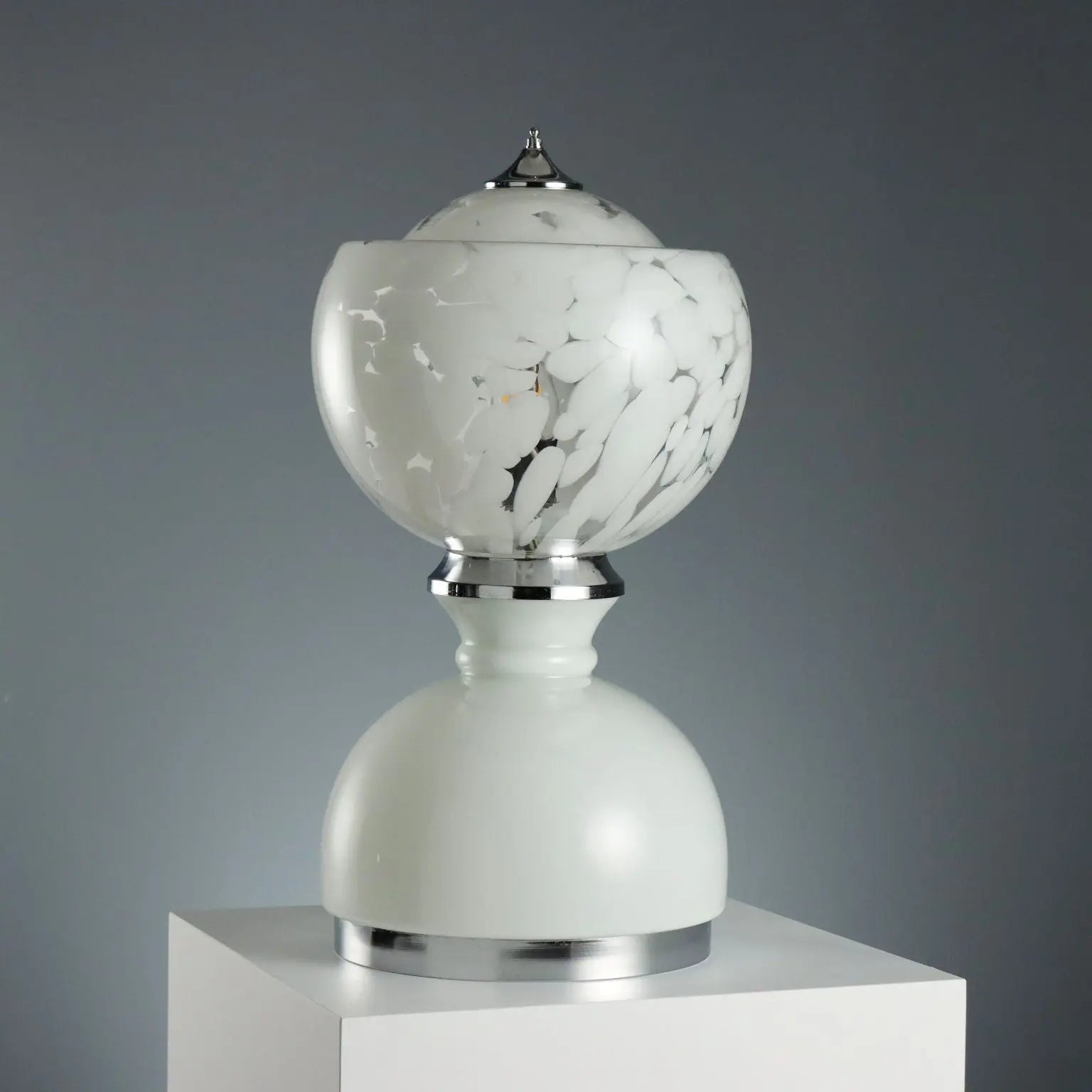 Vintage Lamp Chromed Metal Glass Design Italy 1970s
