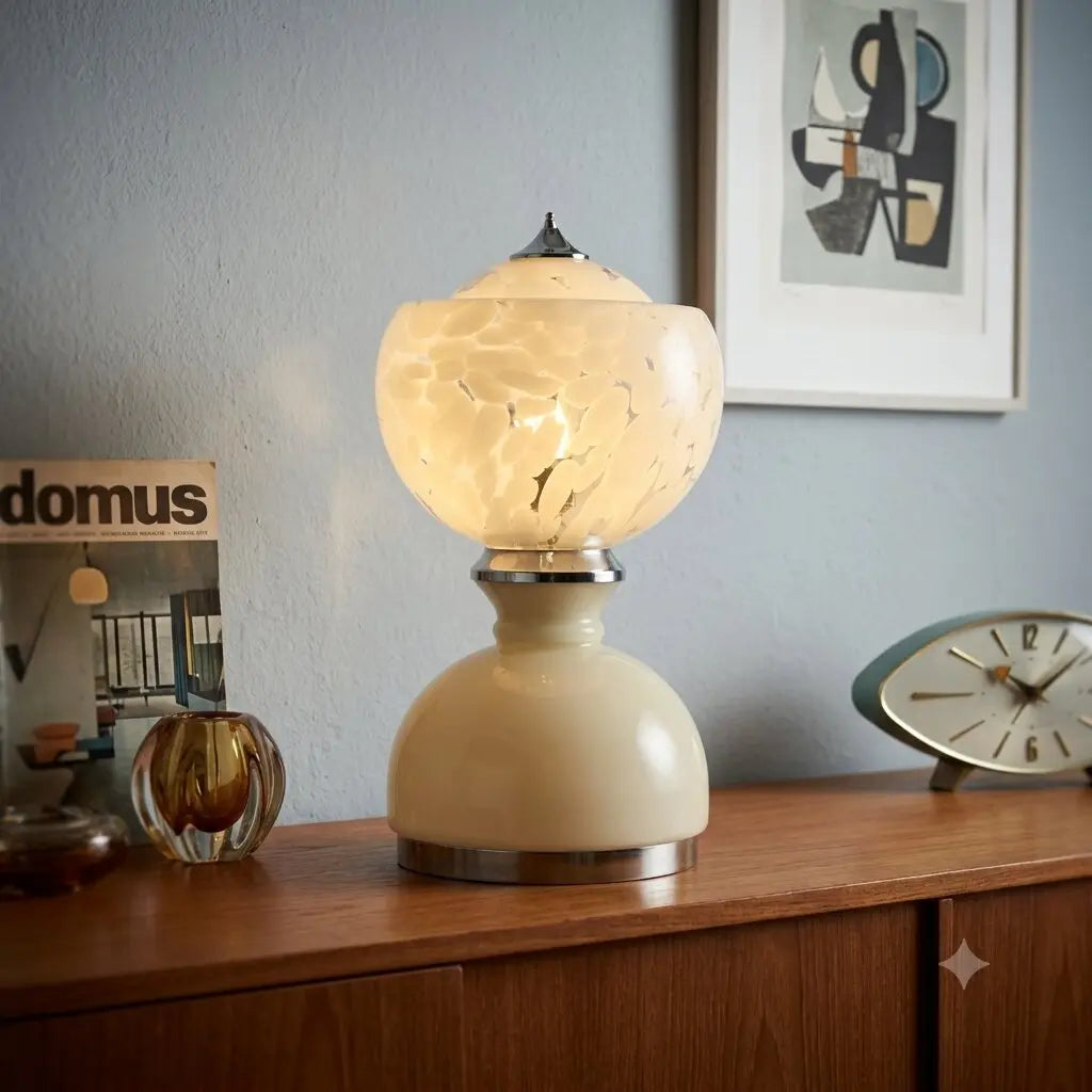 Vintage Lamp Chromed Metal Glass Design Italy 1970s