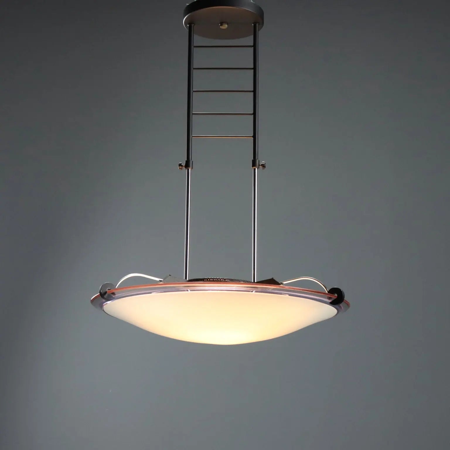 1980s Chandelier in Metal and Frosted Glass