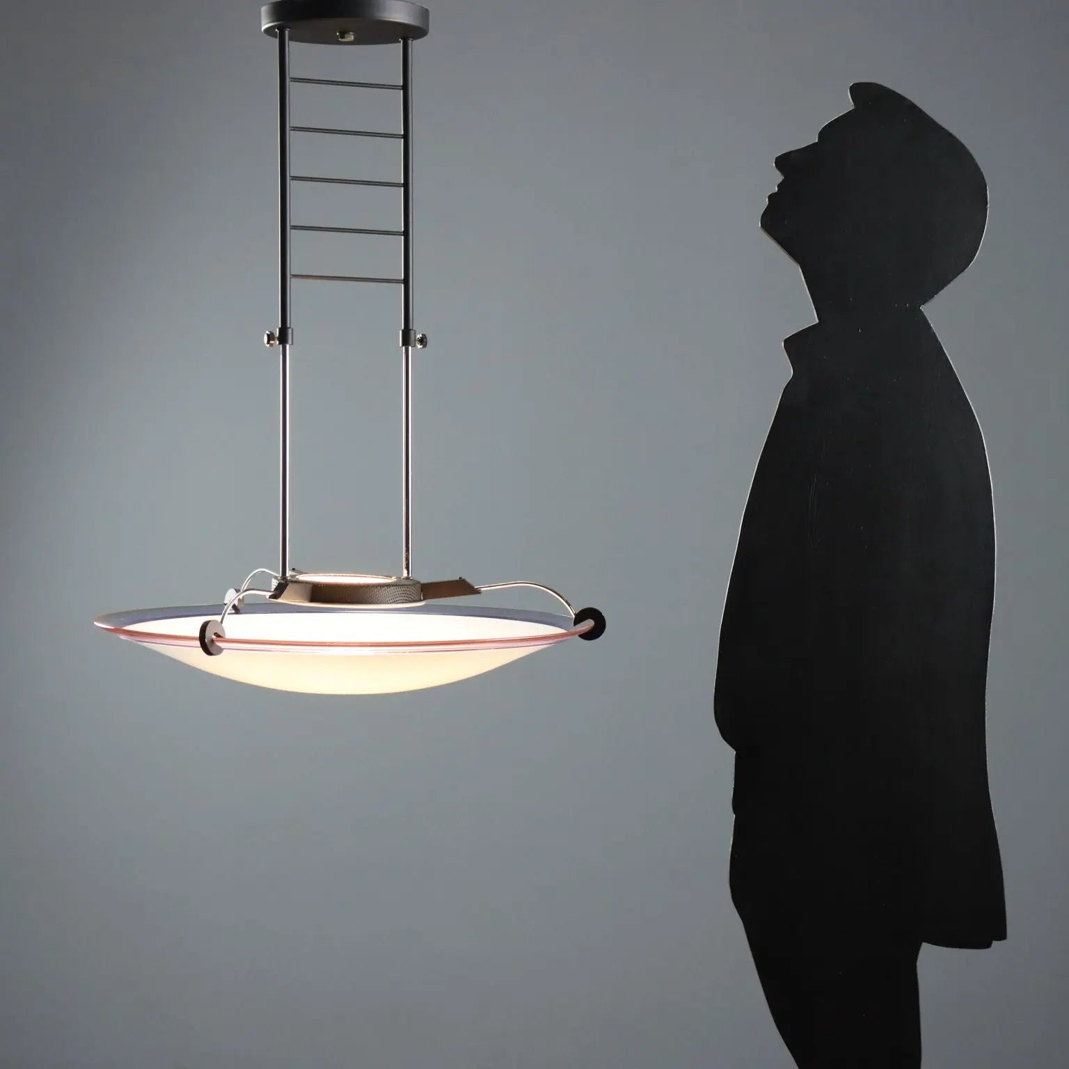1980s Chandelier in Metal and Frosted Glass