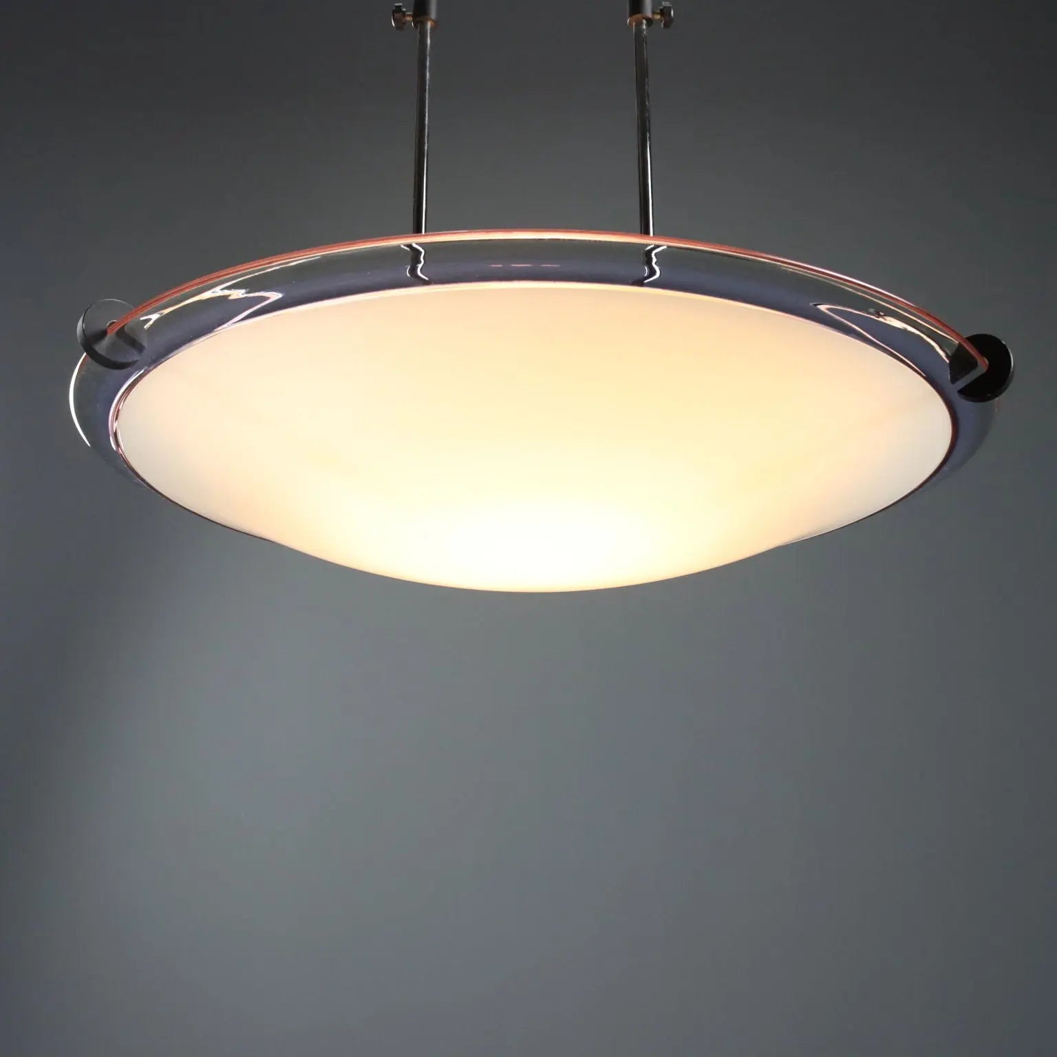 1980s Chandelier in Metal and Frosted Glass
