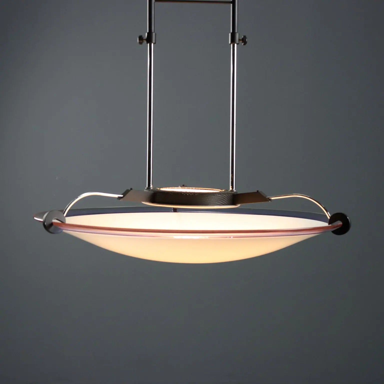 1980s Chandelier in Metal and Frosted Glass
