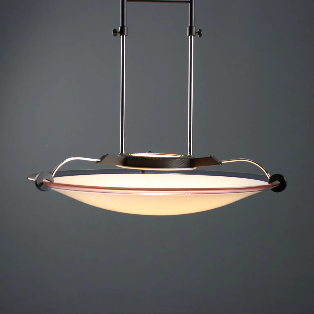 1980s Chandelier in Metal and Frosted Glass