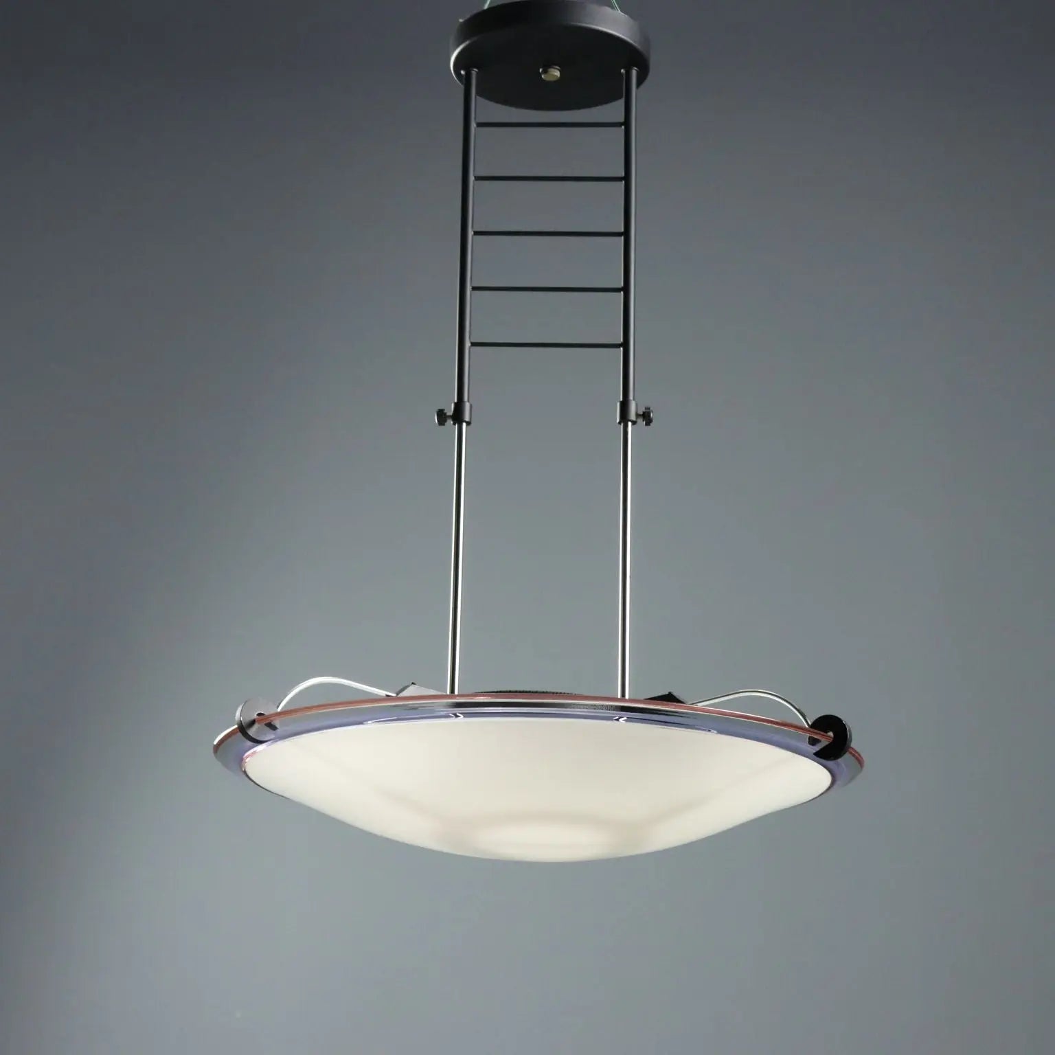1980s Chandelier in Metal and Frosted Glass