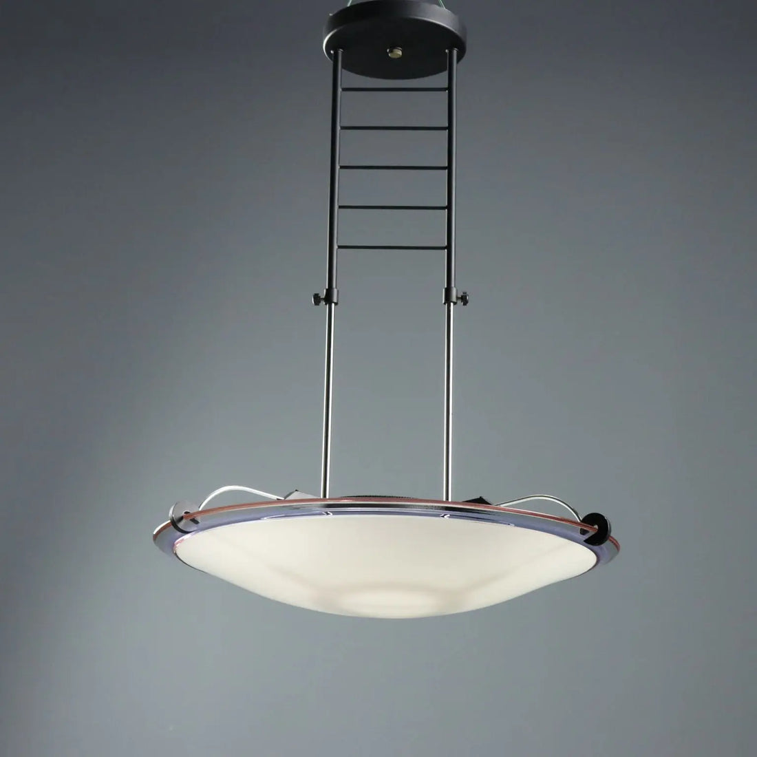 1980s Chandelier in Metal and Frosted Glass