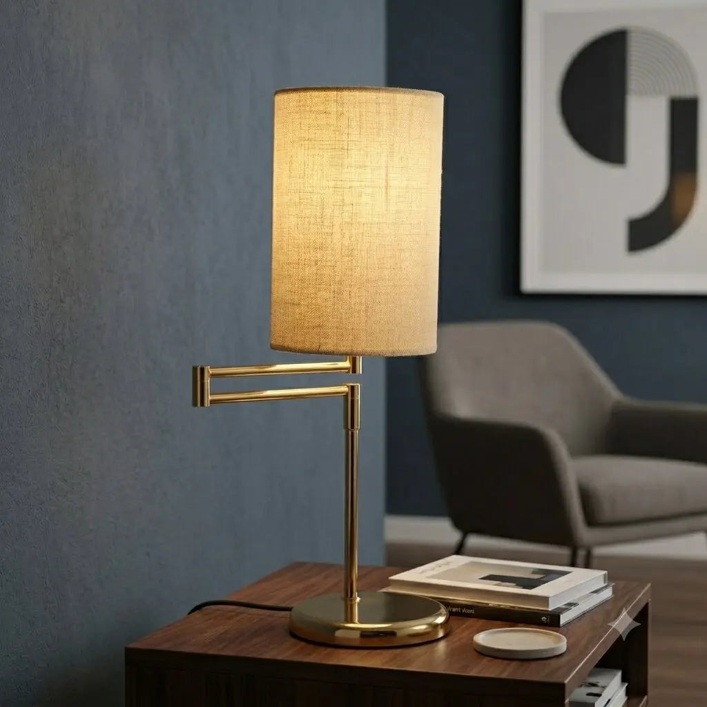 Vintage Table Lamp Metal Fabric Design Italy 1980s