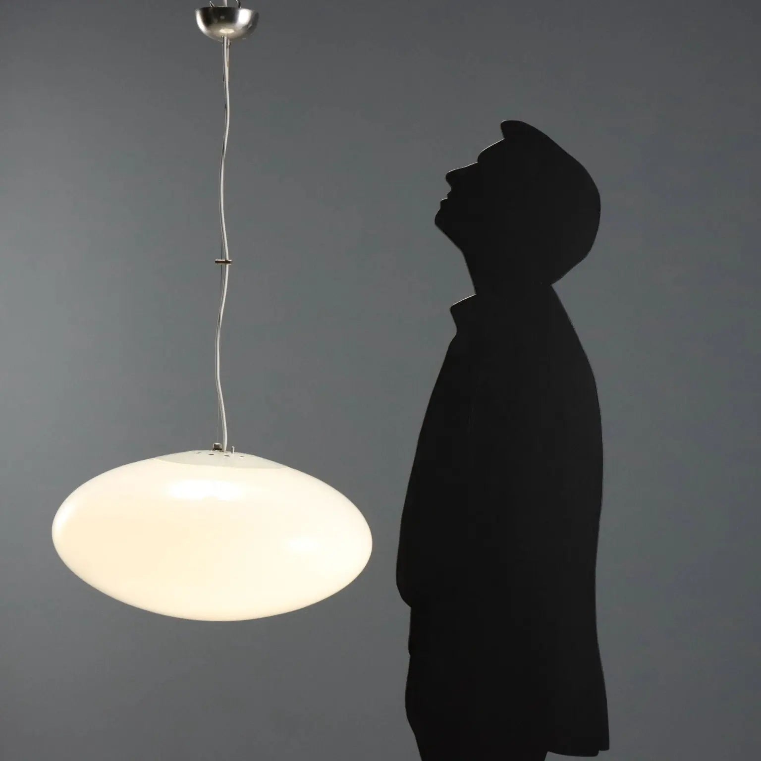 Vintage Lamp UFO Style Enamelled Metal Glass Design Italy 1960s
