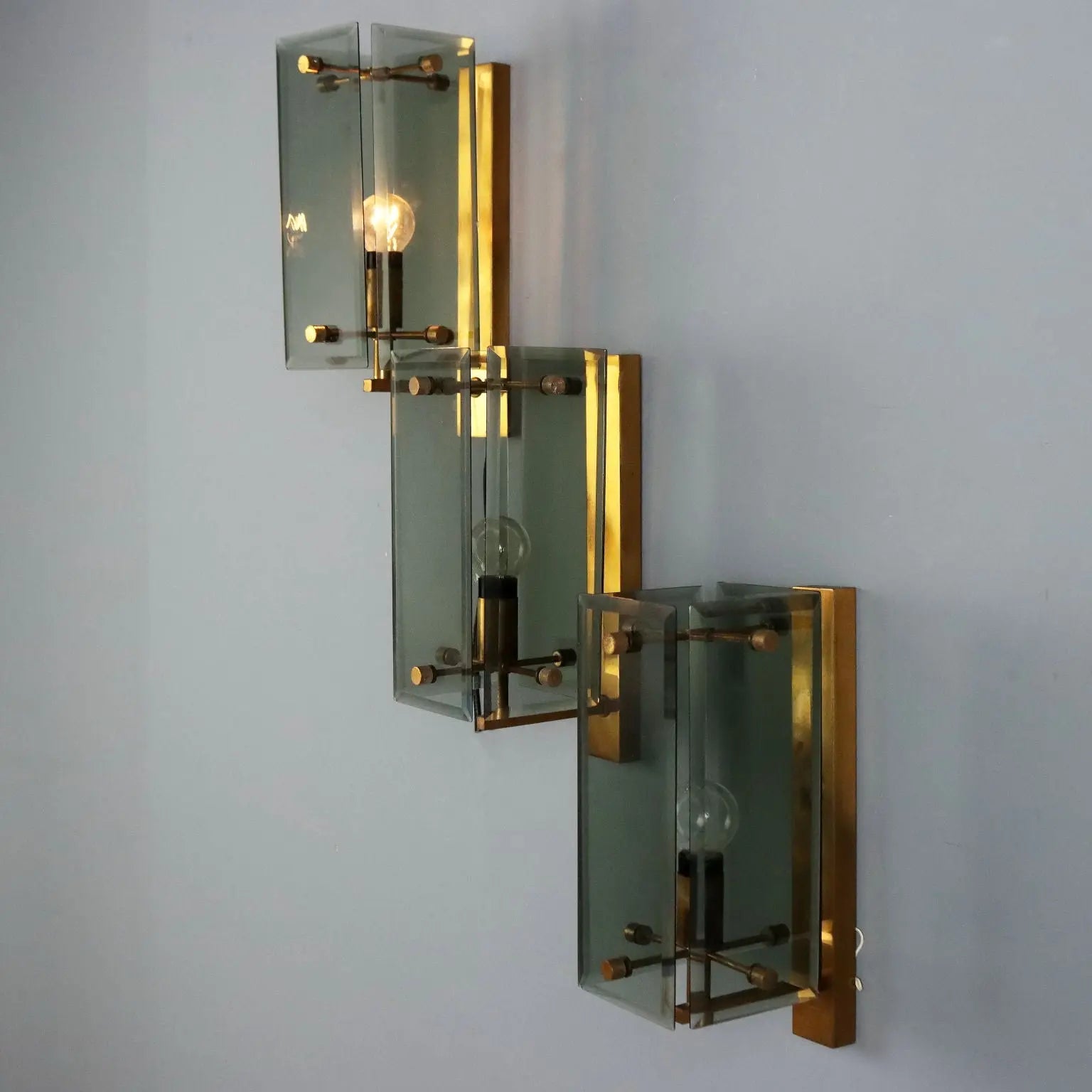 Vintage Wall Lamp Brass Glass Design Italy 1960s