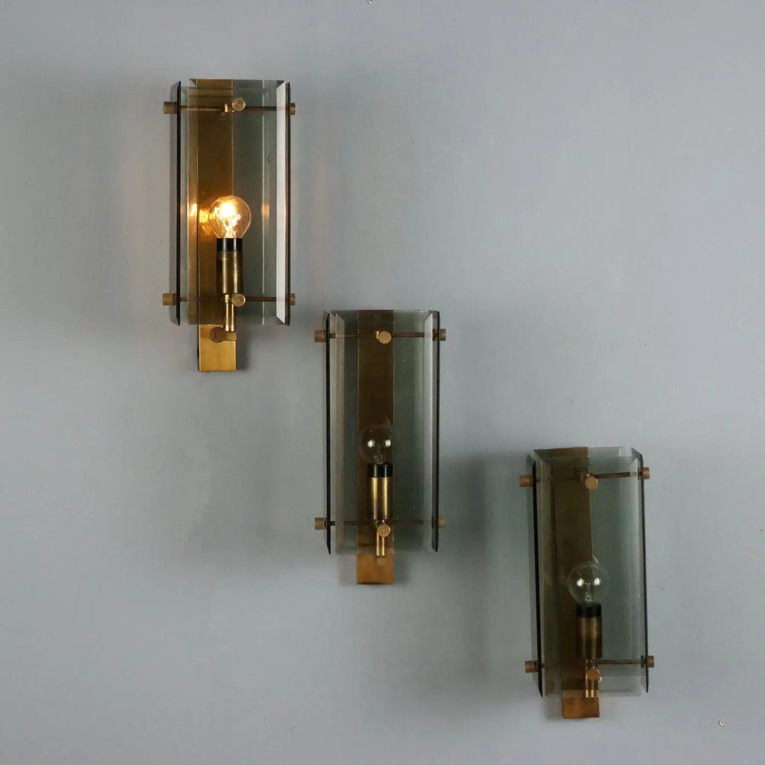 Vintage Wall Lamp Brass Glass Design Italy 1960s