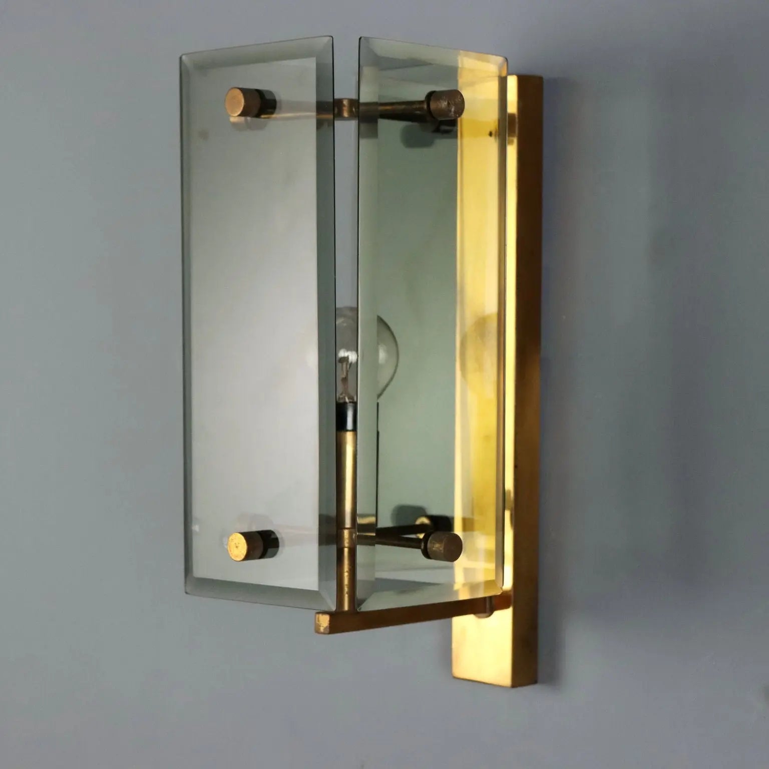 Vintage Wall Lamp Brass Glass Design Italy 1960s