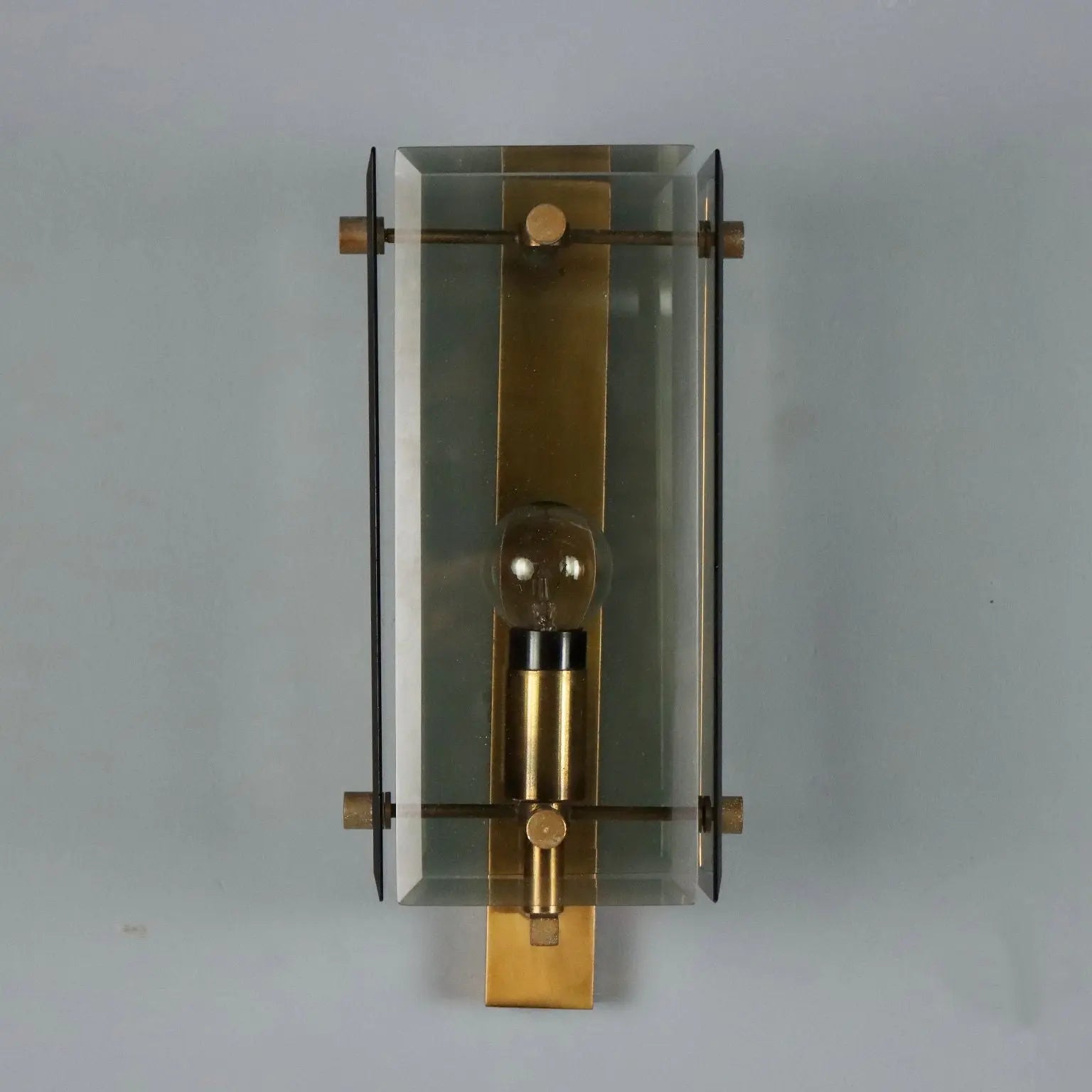 Vintage Wall Lamp Brass Glass Design Italy 1960s