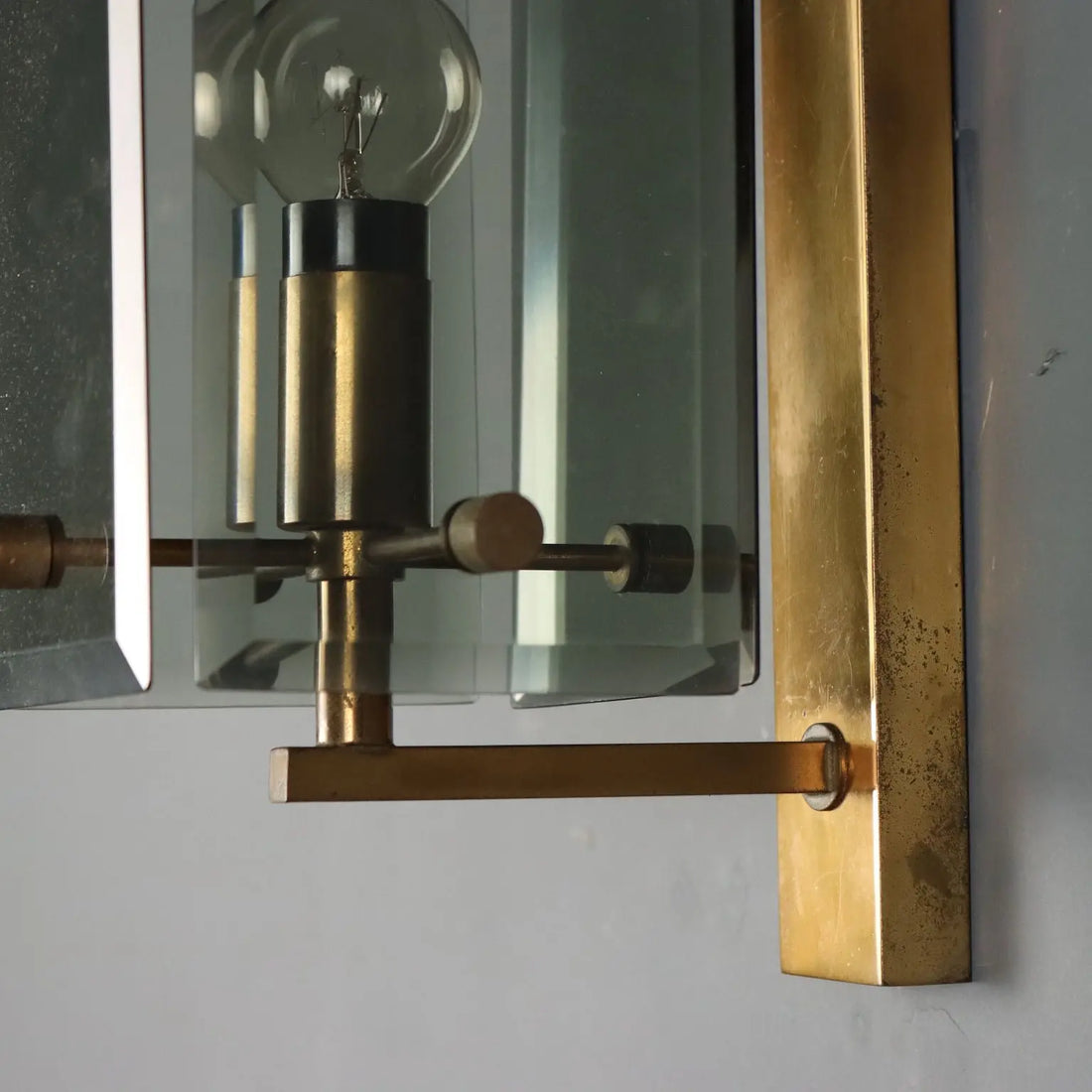 Vintage Wall Lamp Brass Glass Design Italy 1960s