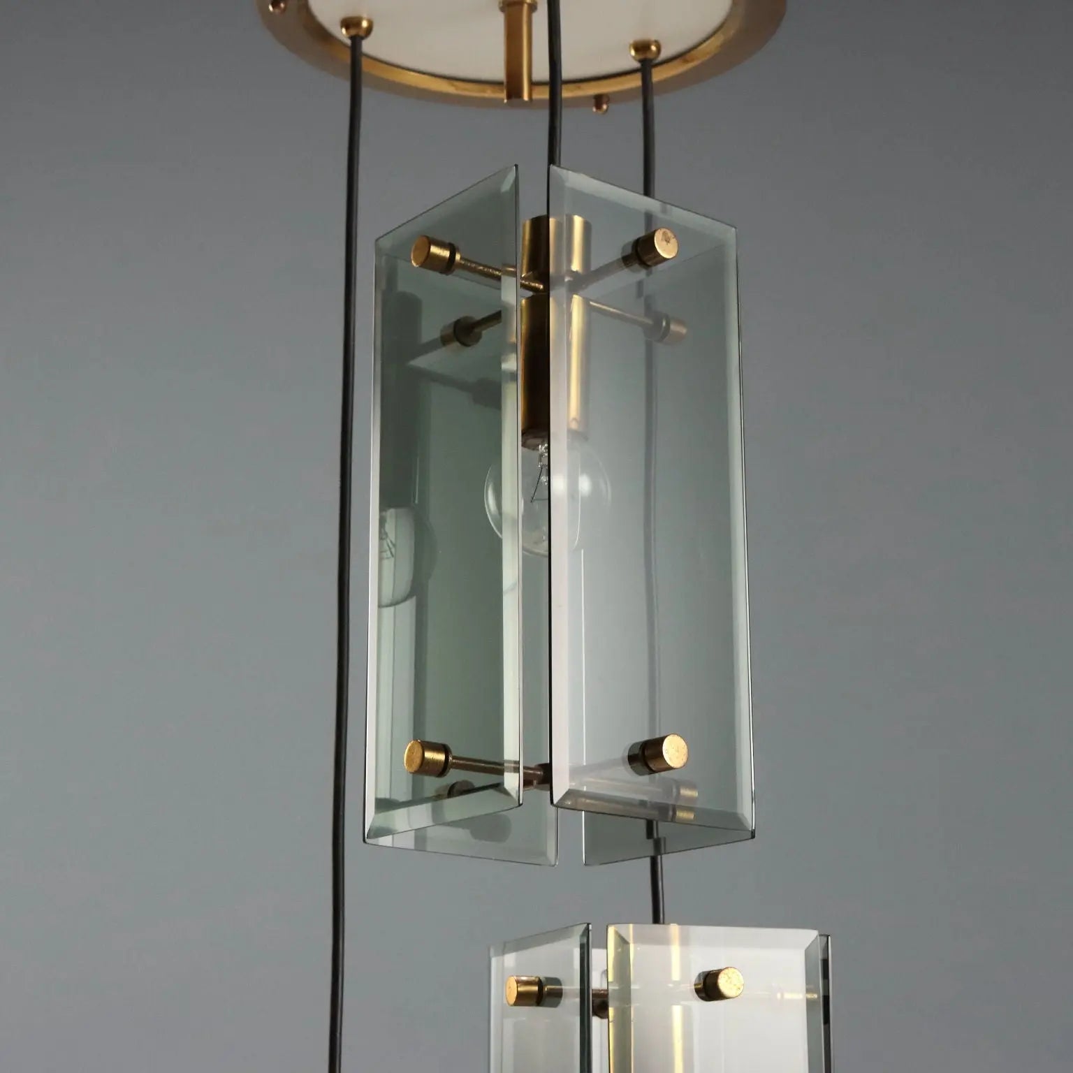 Vintage Ceiling Lamp Brass Glass Design Italy 1960s