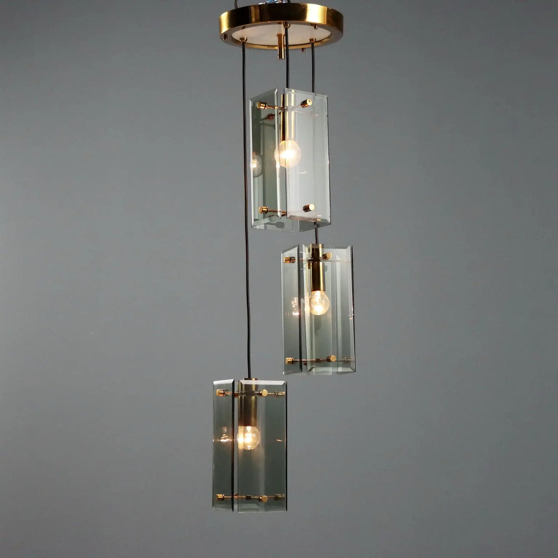 Vintage Ceiling Lamp Brass Glass Design Italy 1960s
