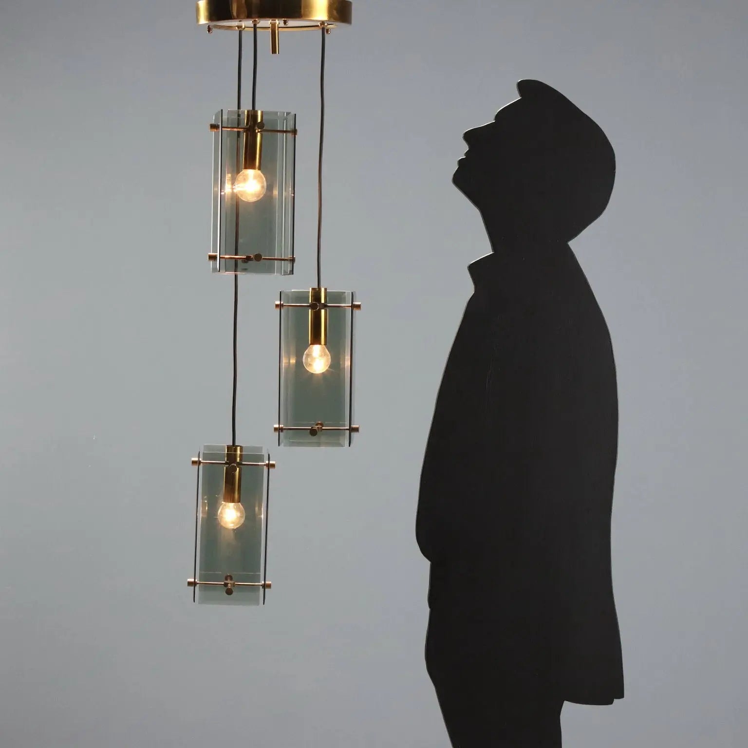 Vintage Ceiling Lamp Brass Glass Design Italy 1960s