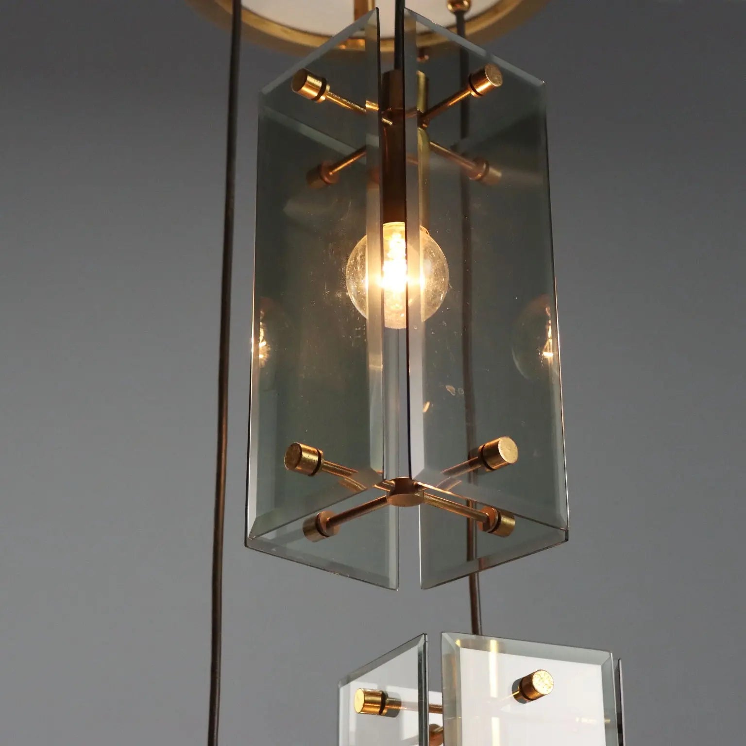 Vintage Ceiling Lamp Brass Glass Design Italy 1960s