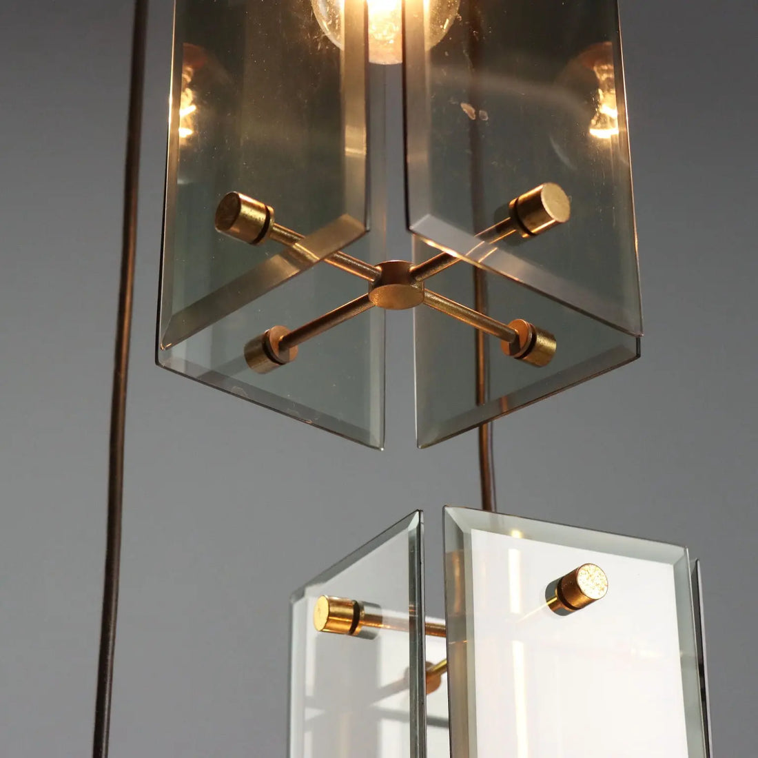 Vintage Ceiling Lamp Brass Glass Design Italy 1960s