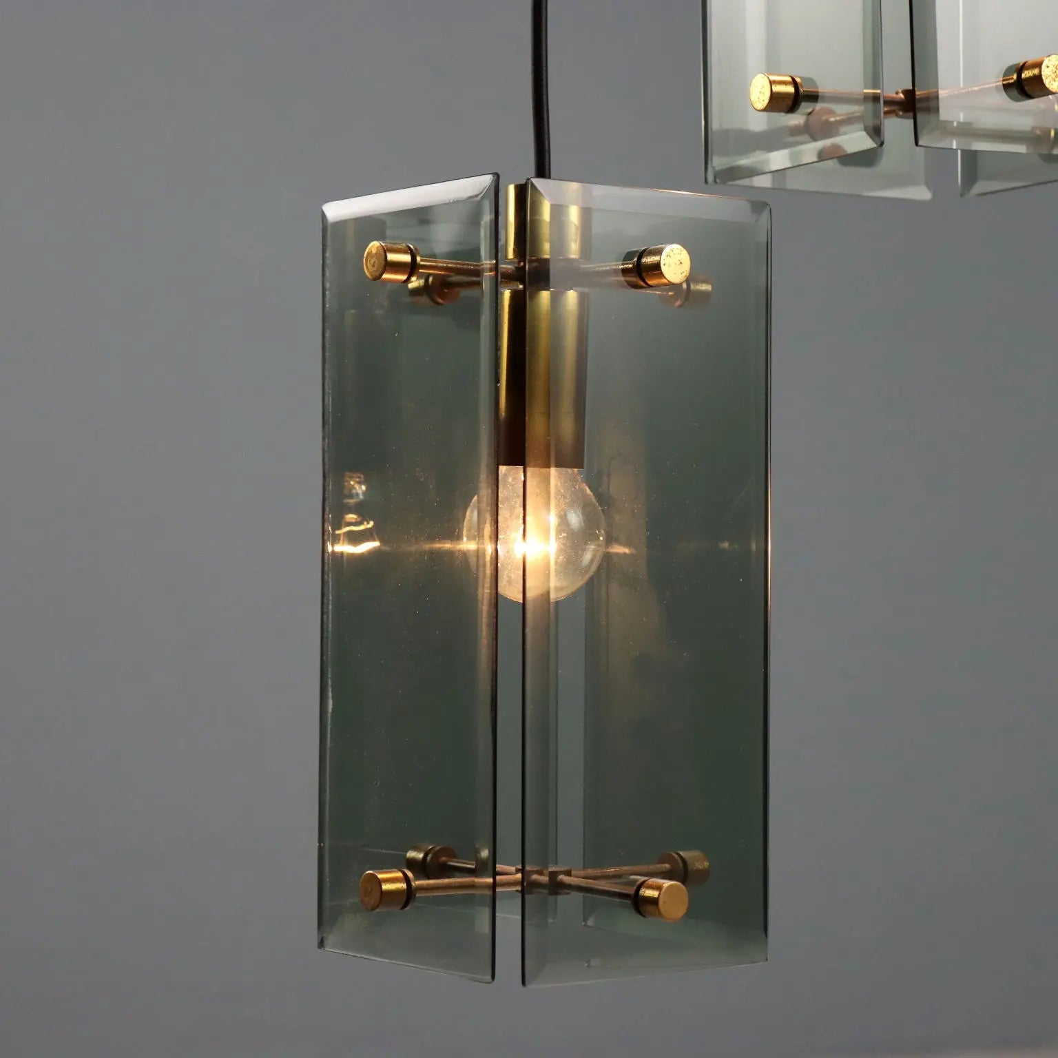 Vintage Ceiling Lamp Brass Glass Design Italy 1960s