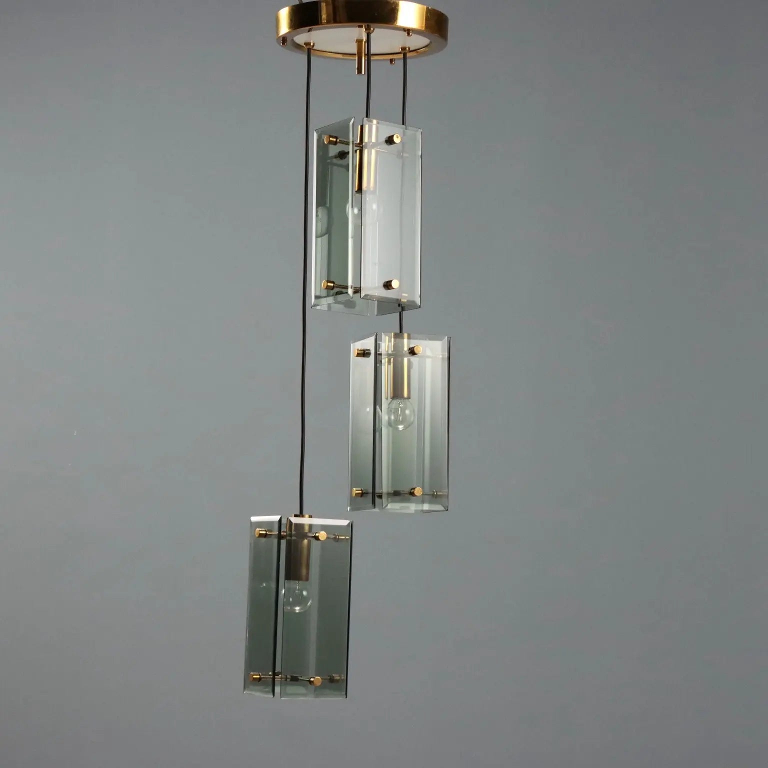 Vintage Ceiling Lamp Brass Glass Design Italy 1960s