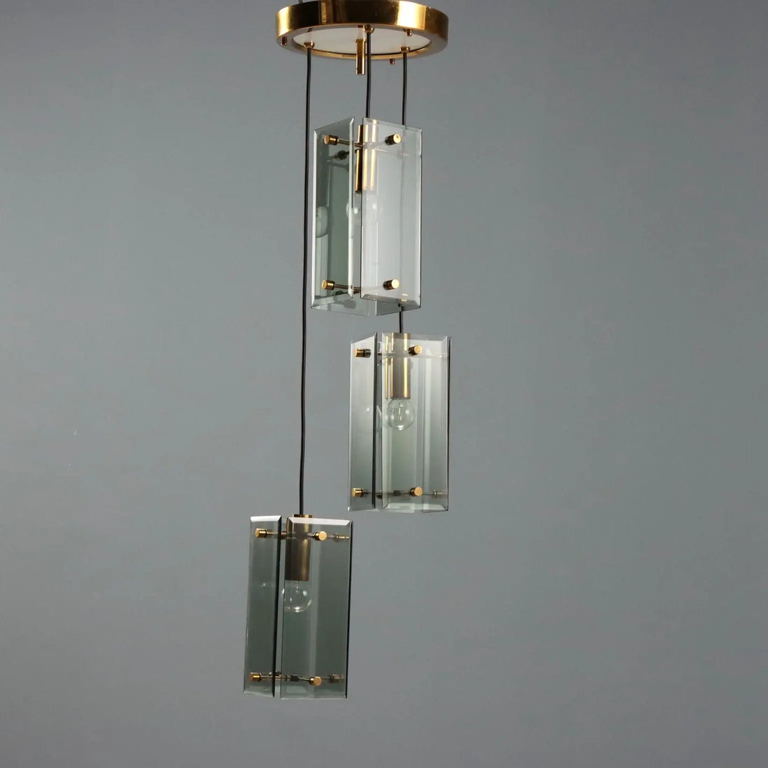 Vintage Ceiling Lamp Brass Glass Design Italy 1960s