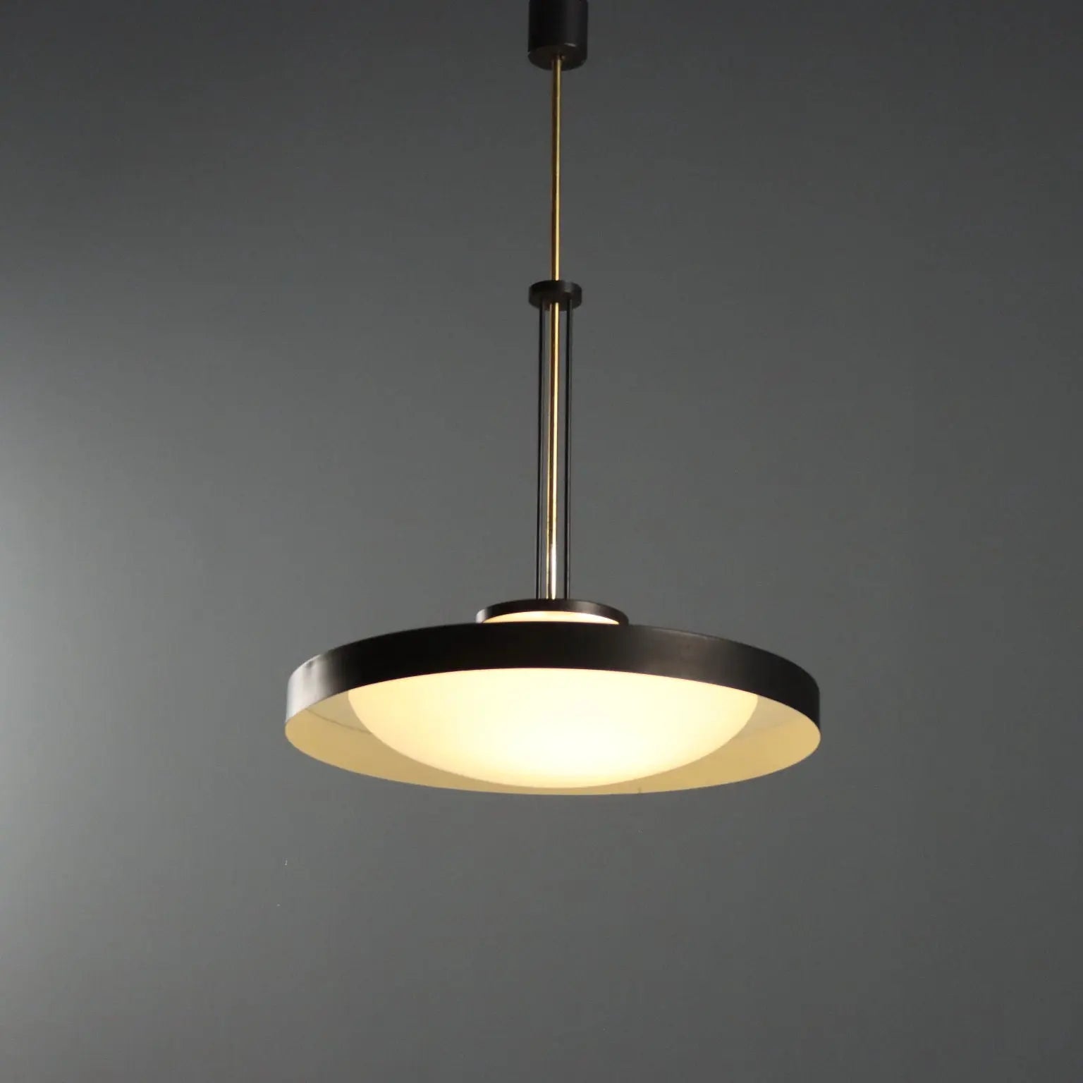 Vintage Ceiling Lamp Aluminium Brass Glass Design Italy 1950s
