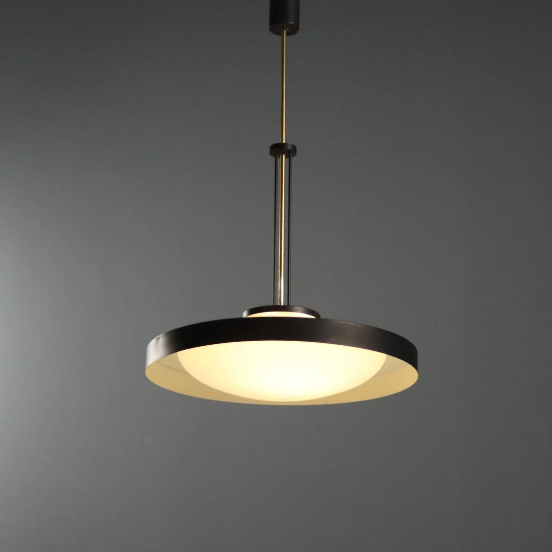Vintage Ceiling Lamp Aluminium Brass Glass Design Italy 1950s