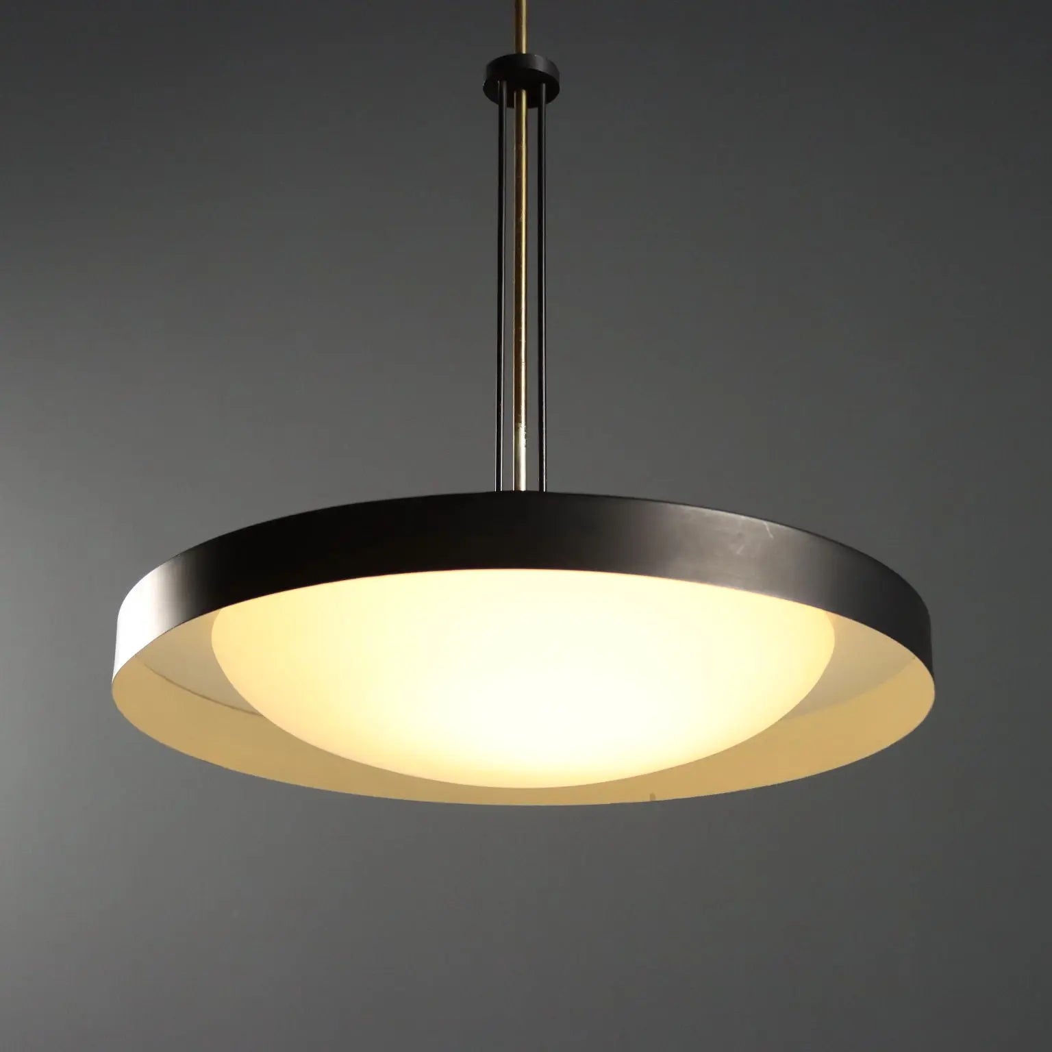 Vintage Ceiling Lamp Aluminium Brass Glass Design Italy 1950s
