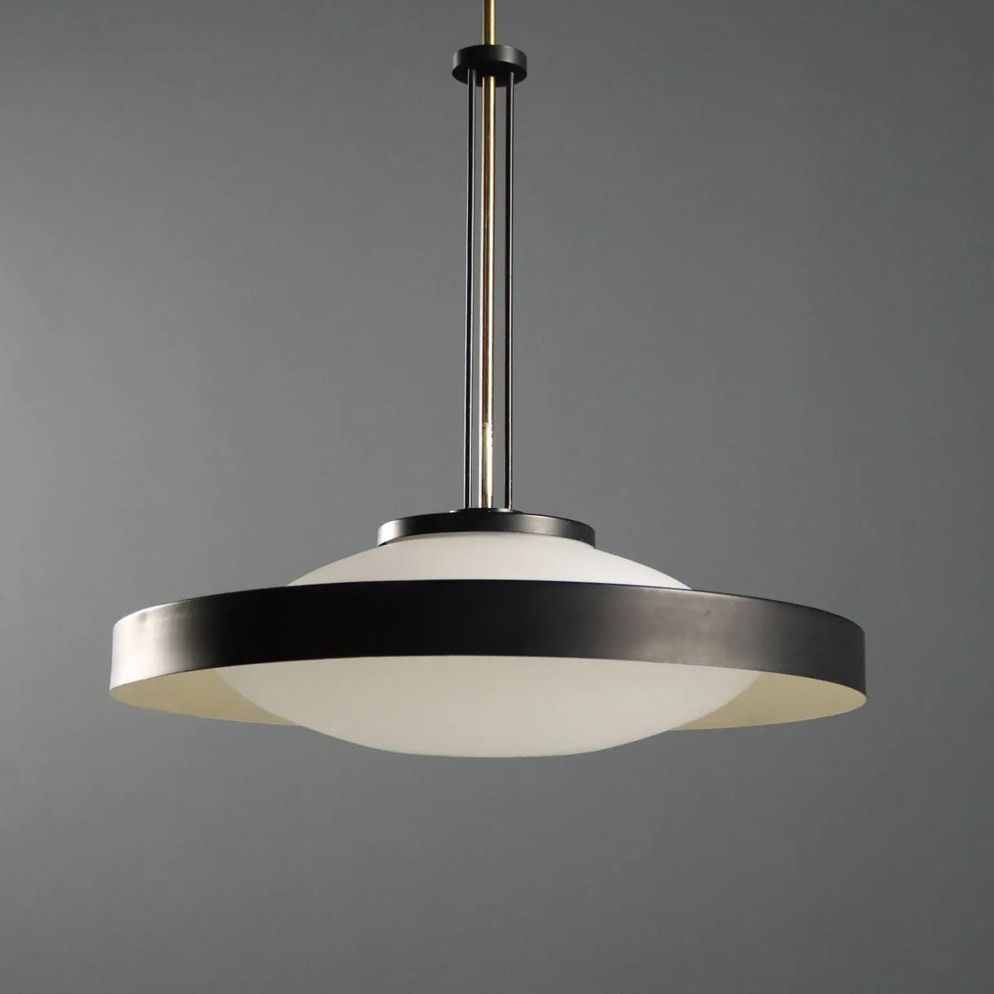 Vintage Ceiling Lamp Aluminium Brass Glass Design Italy 1950s