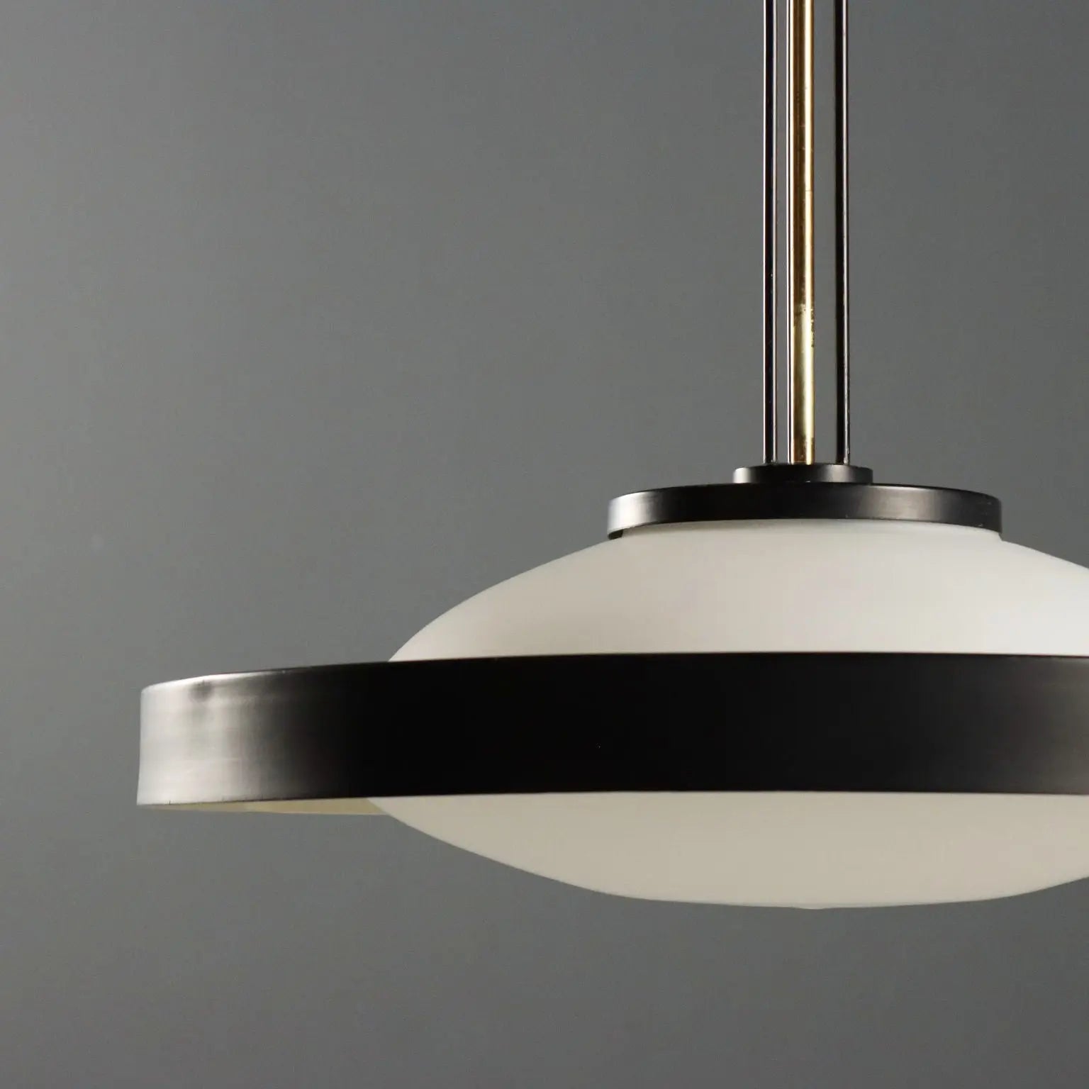 Vintage Ceiling Lamp Aluminium Brass Glass Design Italy 1950s