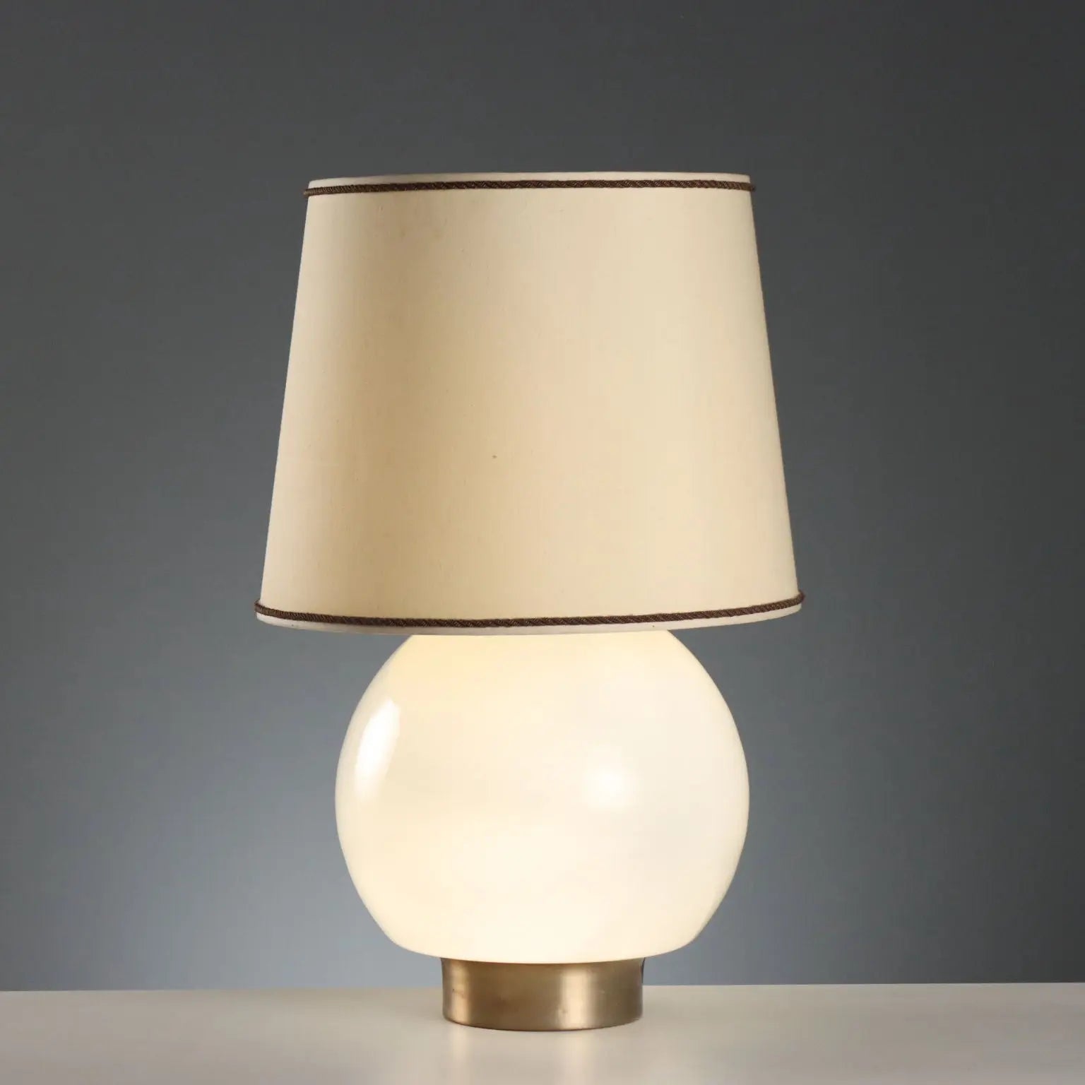 1970s White Glass and Aluminum Table Lamp