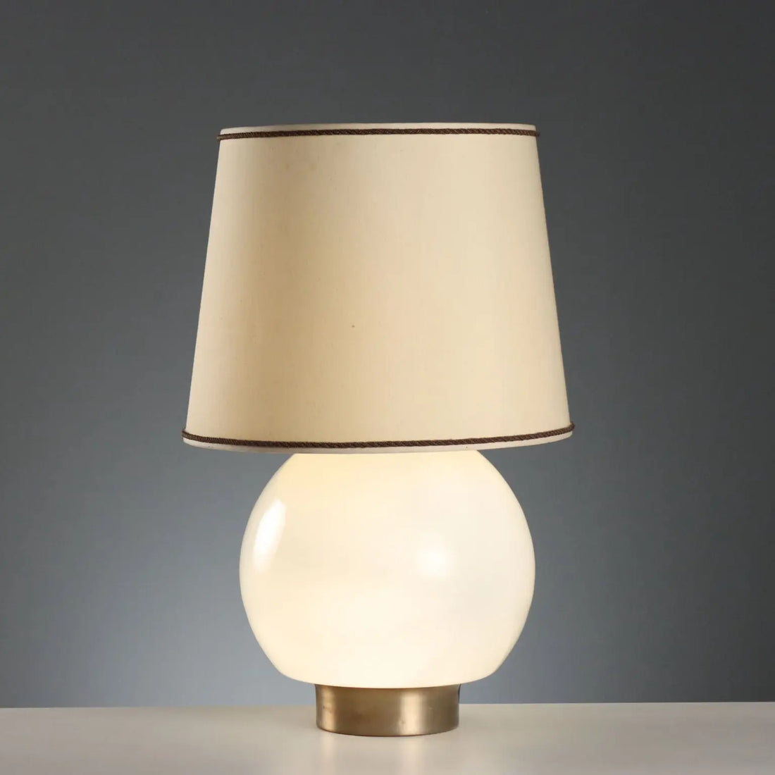1970s White Glass and Aluminum Table Lamp
