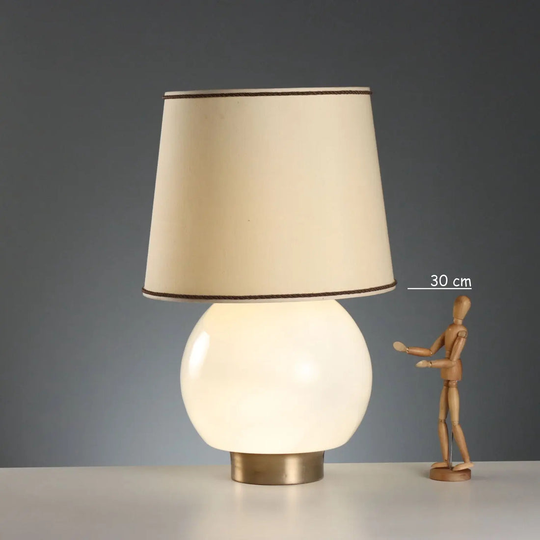 1970s White Glass and Aluminum Table Lamp