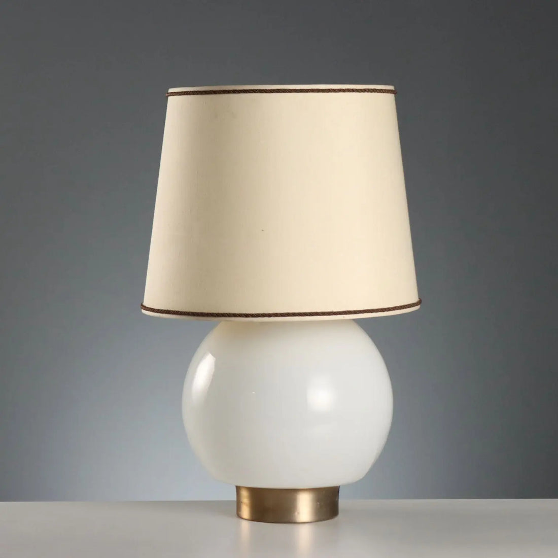 1970s White Glass and Aluminum Table Lamp
