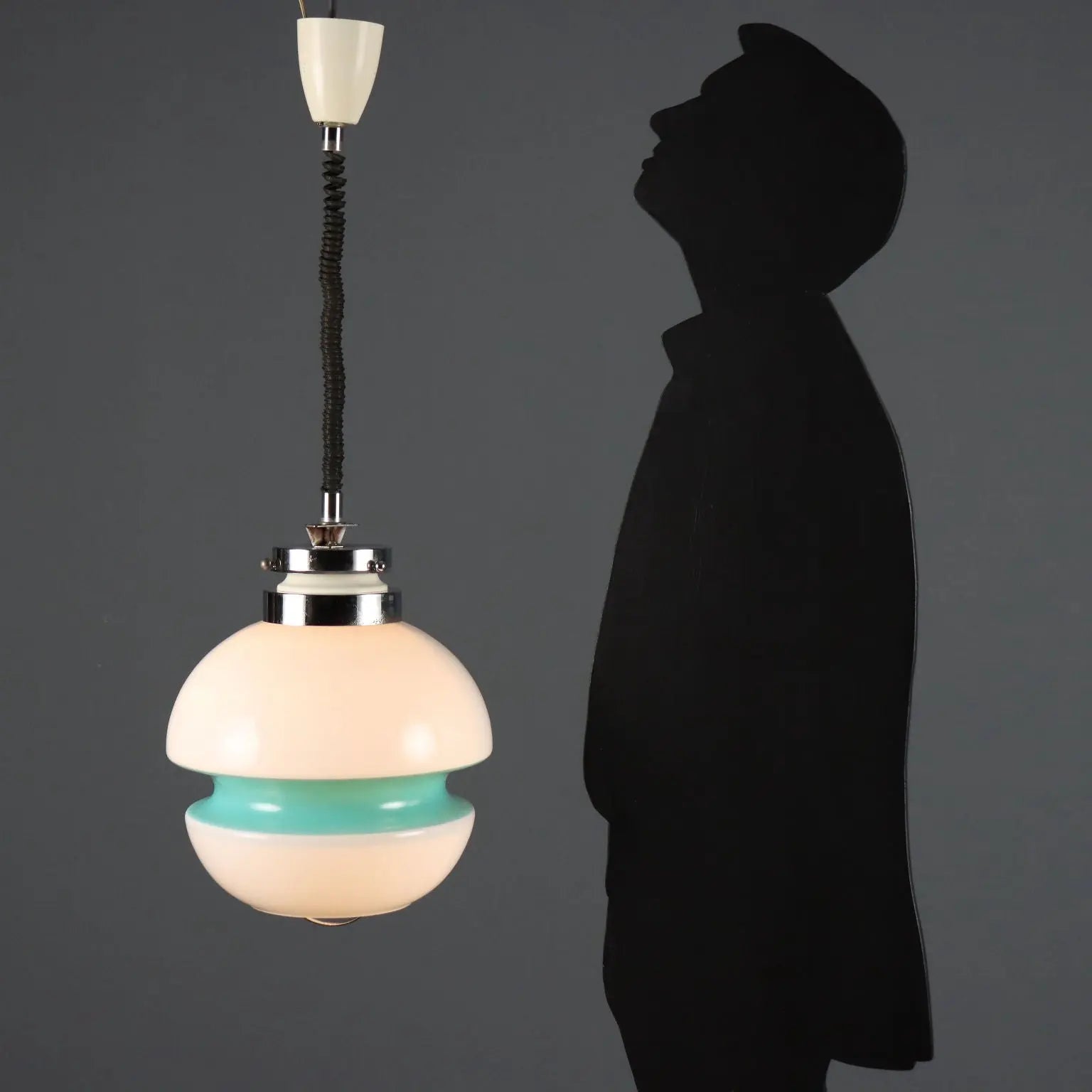 Vintage Ceiling Lamp White Glass Design Italy 1960s-1970s
