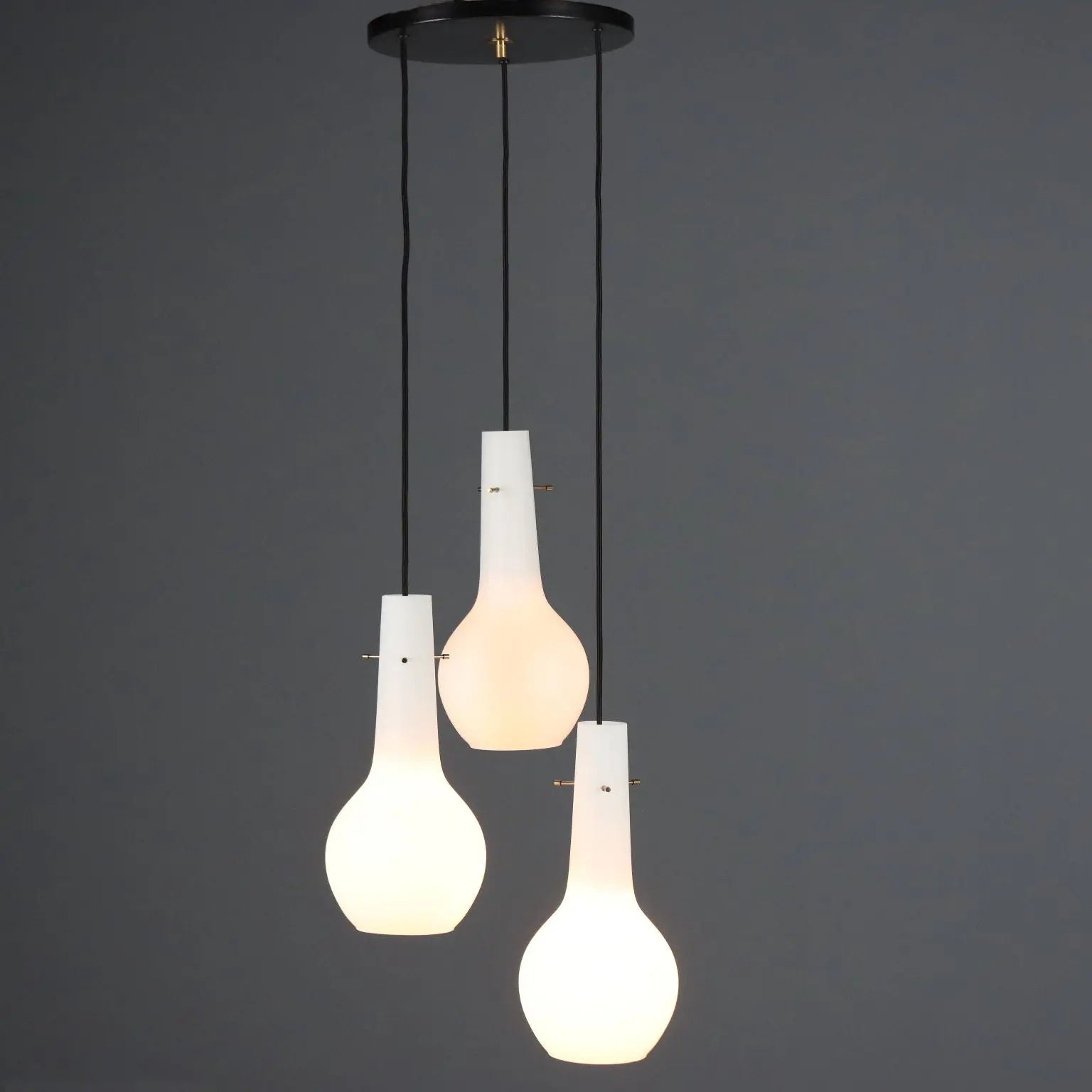 Vintage Ceiling Lamp Opaline Glass 3 Lights Design Italy 1960s