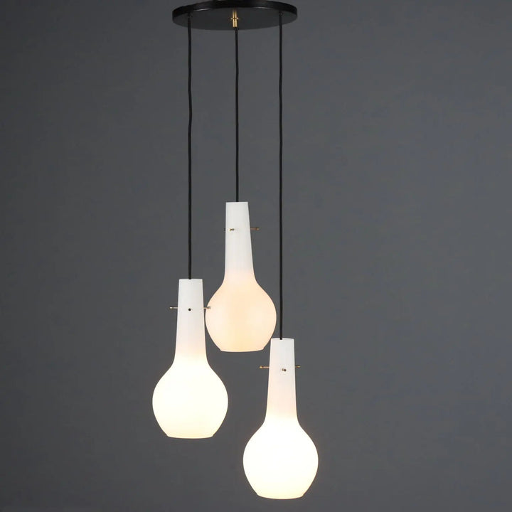 Vintage Ceiling Lamp Opaline Glass 3 Lights Design Italy 1960s