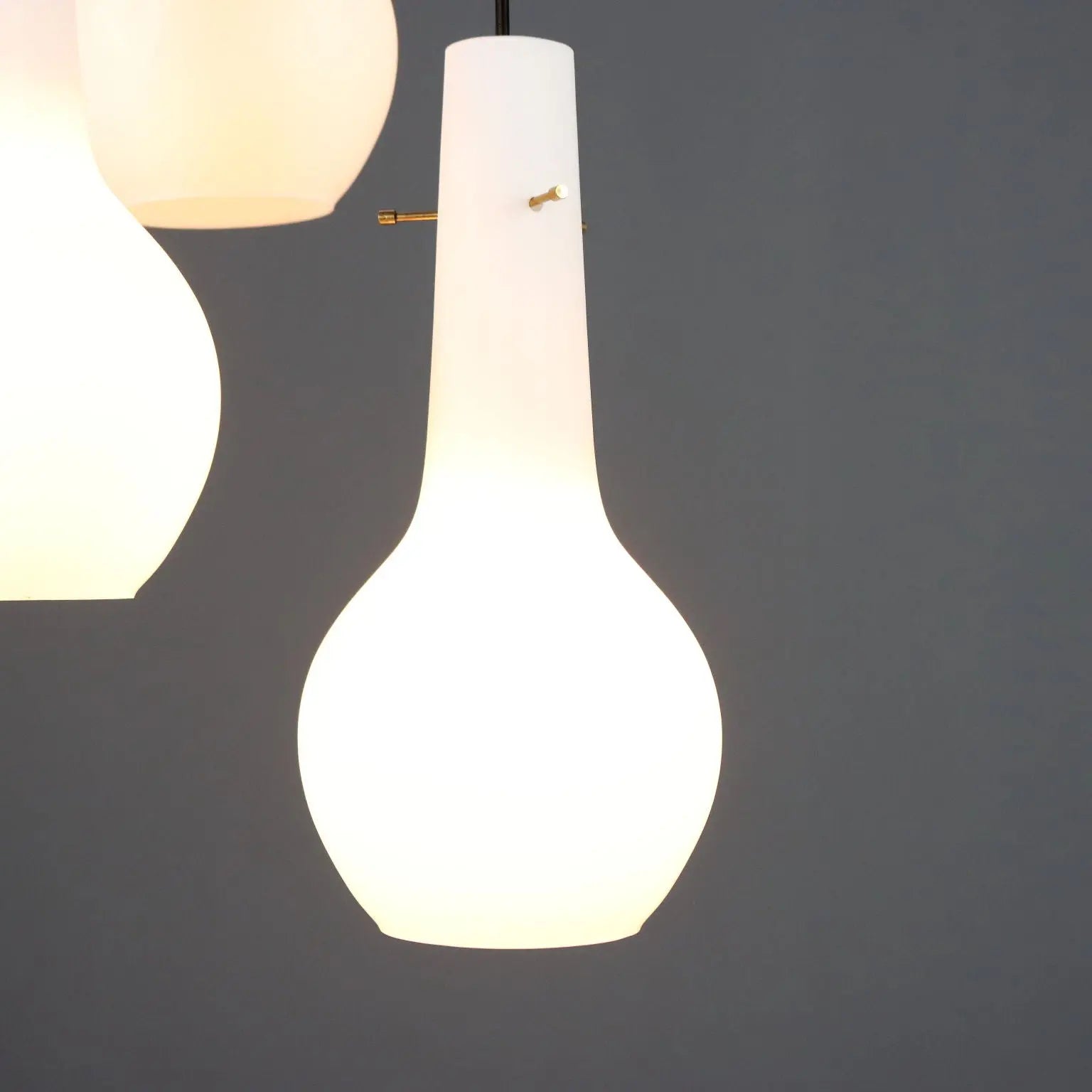 Vintage Ceiling Lamp Opaline Glass 3 Lights Design Italy 1960s