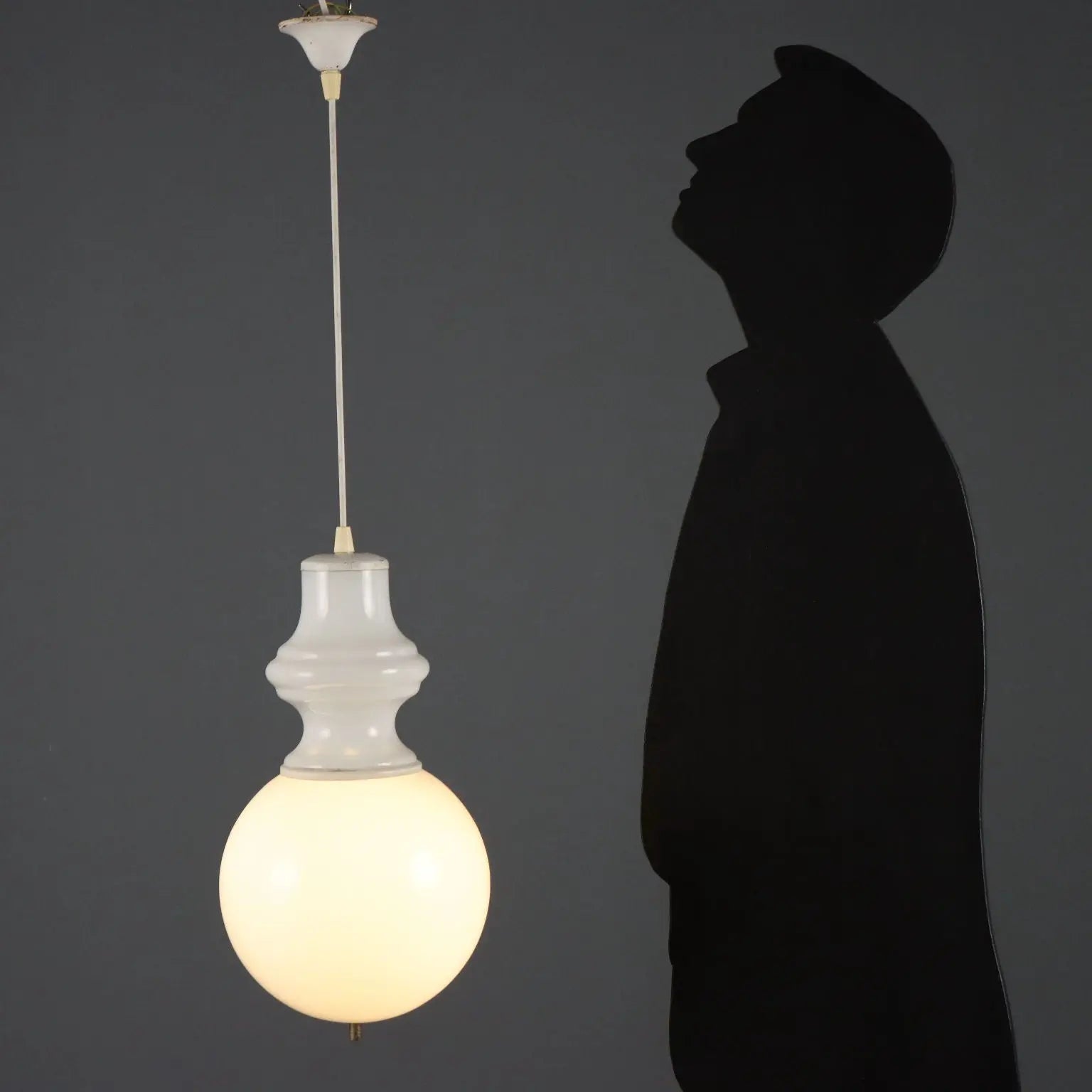 Vintage 1960s White Glass Chandelier