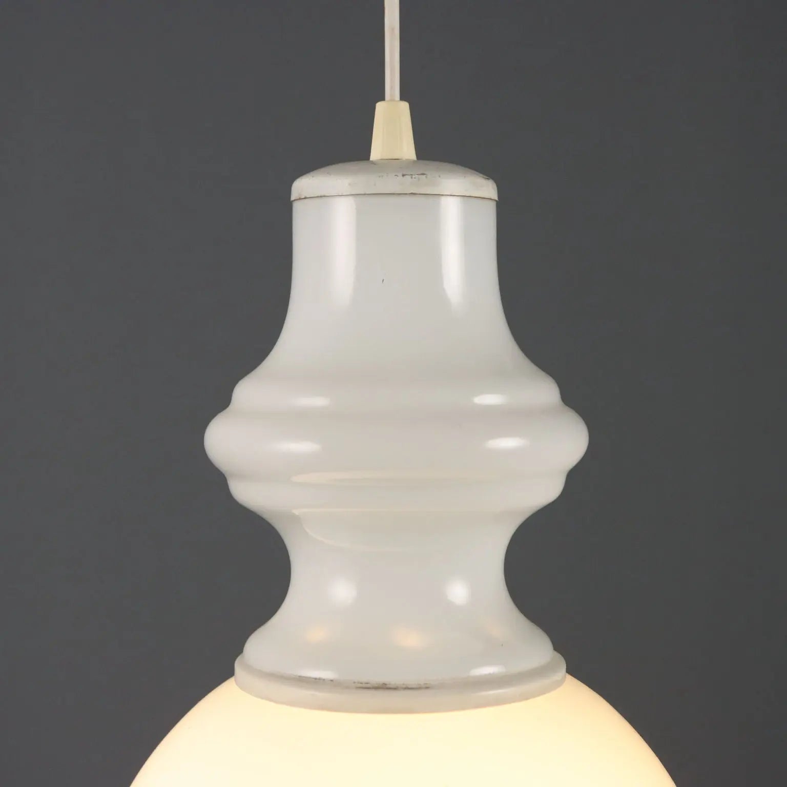 Vintage 1960s White Glass Chandelier